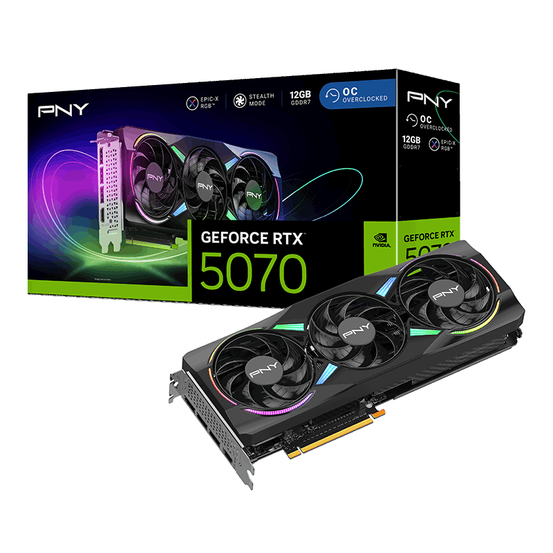 PNY GeForce RTX 5070 12GB GDDR7 ARGB Epic-X OC Card Black - AHW Store