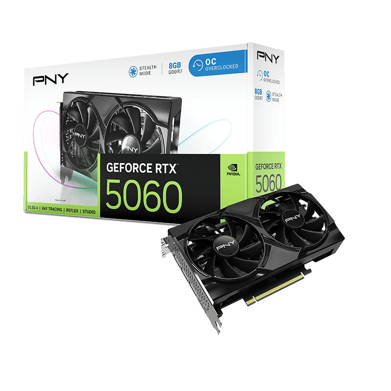 PNY GeForce RTX 5060 8GB GDDR7 OC Dual Fan Graphics Card Black