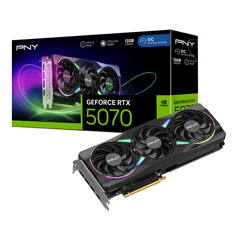 PNY GeForce RTX 5070 12GB GDDR7 ARGB Epic-X OC Card Black