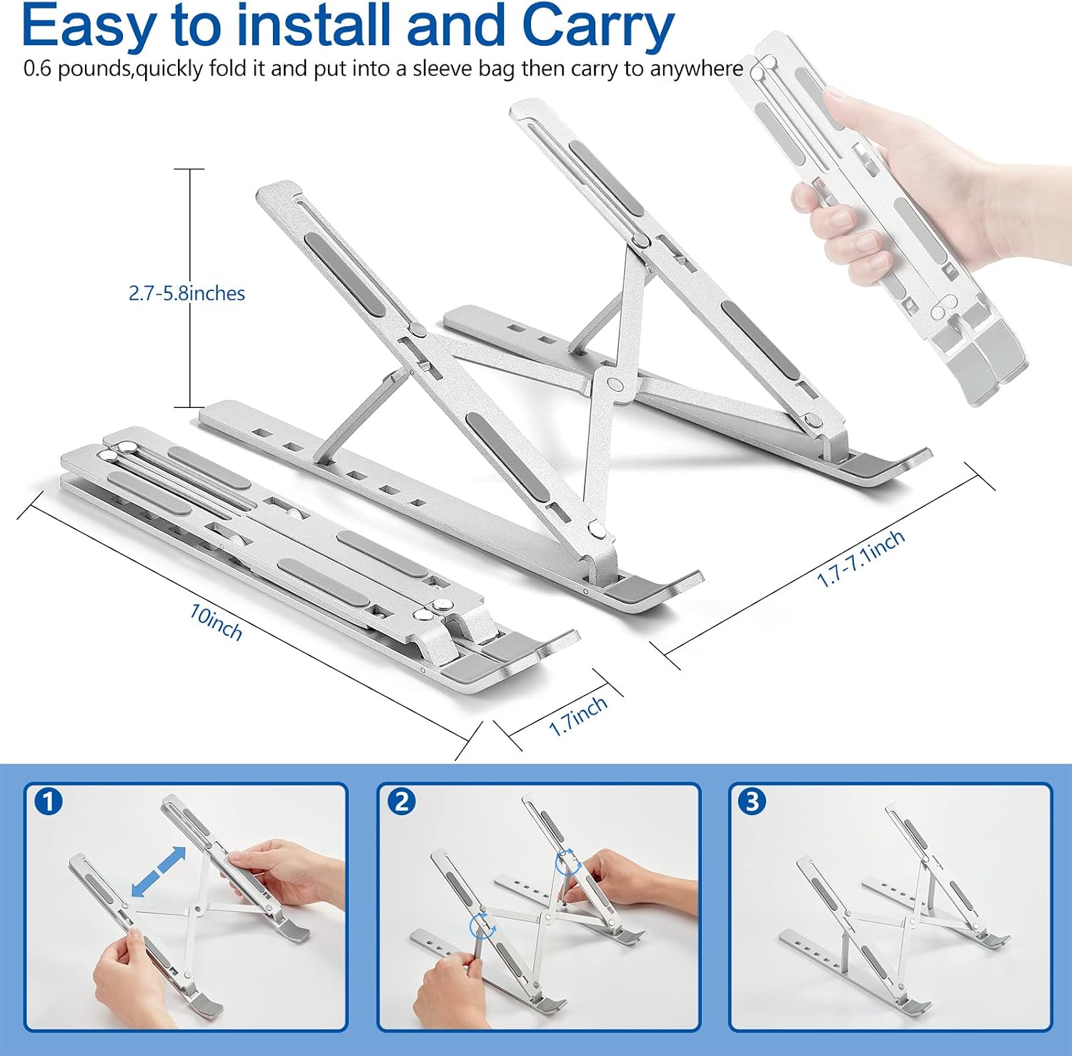 Portable Foldable Laptop Stand - Silver - AHW Store