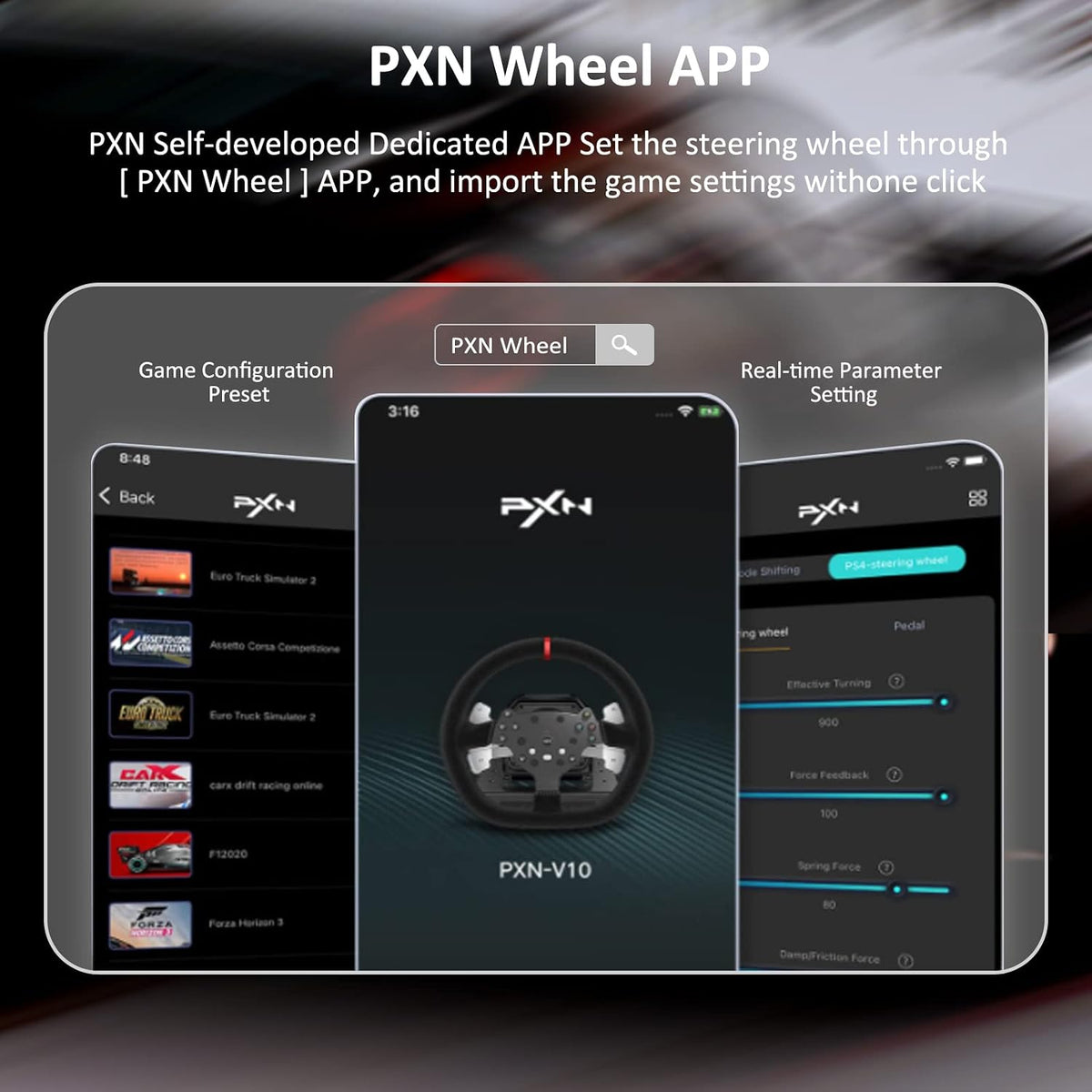 PXN V10 Racing Steering Wheel 270°/900° Force Feedback with Shifter - AHW Store
