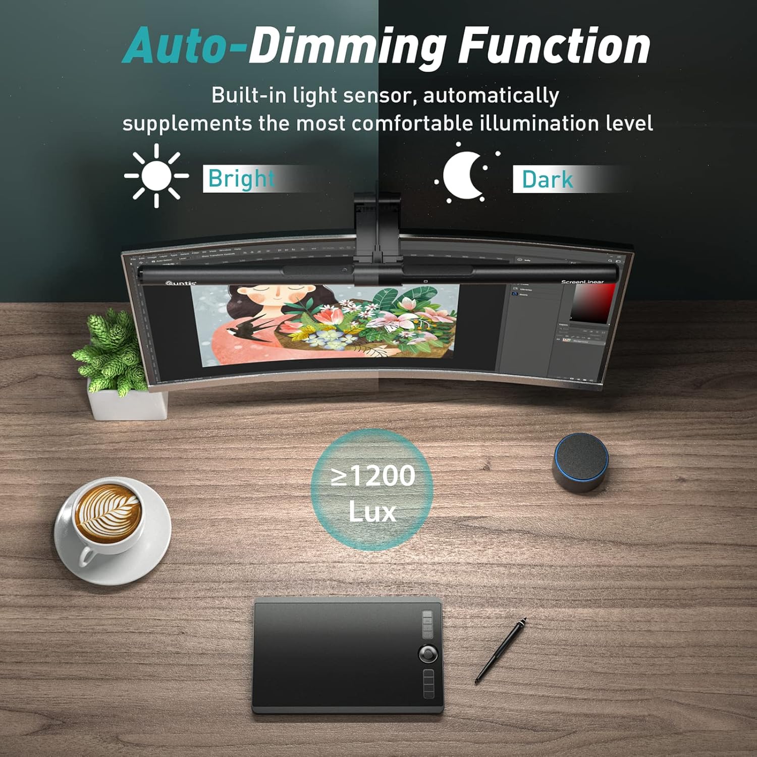 Quntis Monitor Light Bar PRO+ with Remote Control, Fit for Curved/Flat Monitor, Eye - Care USB Compute - AHW Store