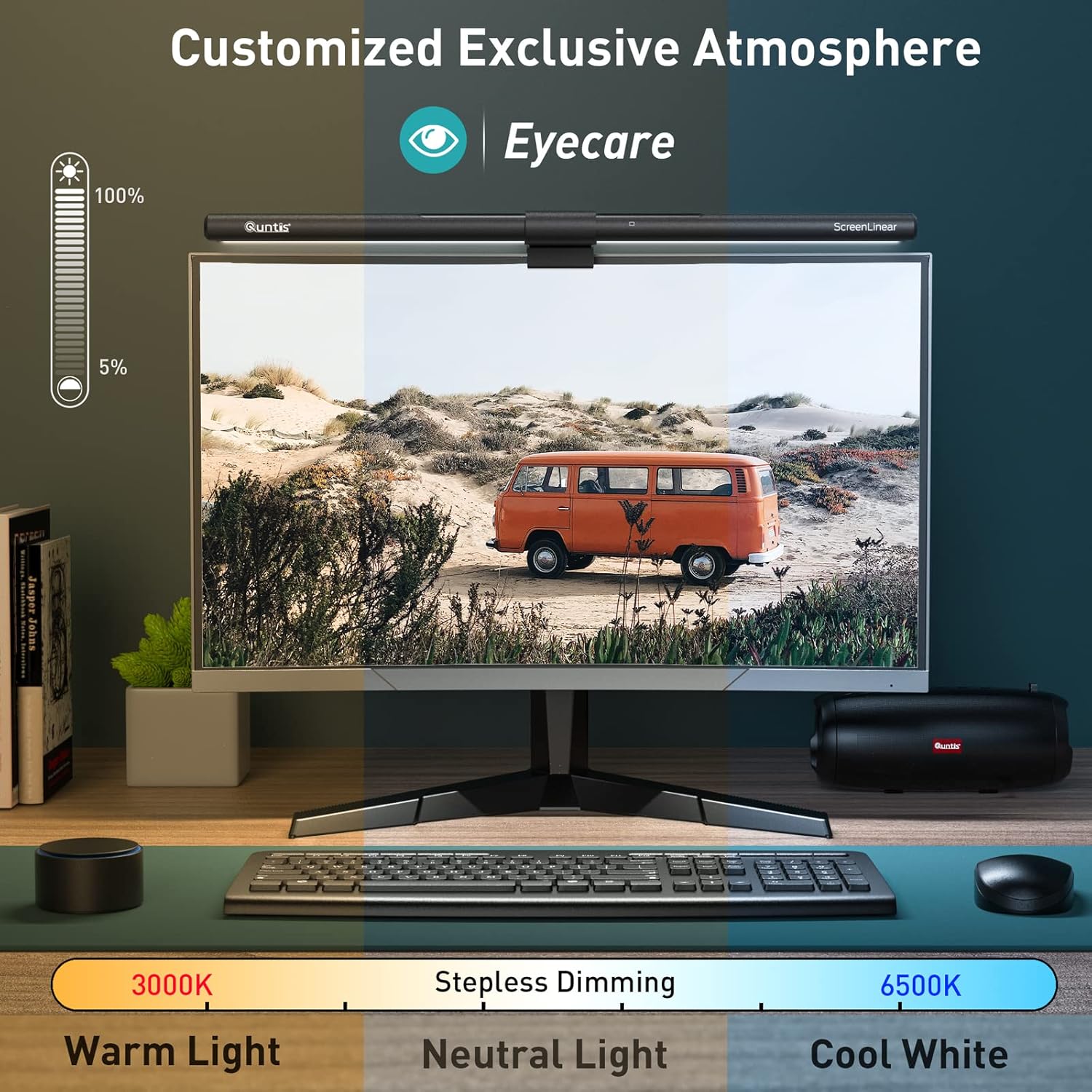 Quntis Monitor Light Bar PRO+ with Remote Control, Fit for Curved/Flat Monitor, Eye - Care USB Compute - AHW Store