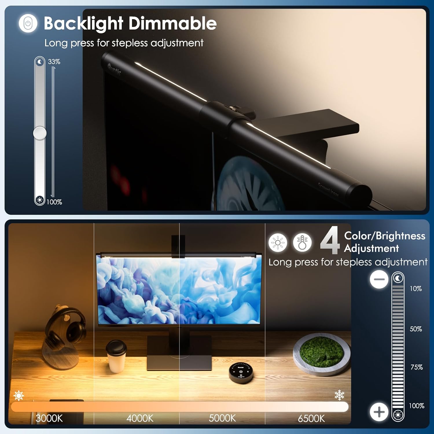 Quntis Monitor Light Bar with Backlight and Remote Control, 40cm Monitor Lamp with Stepless Brightne - AHW Store