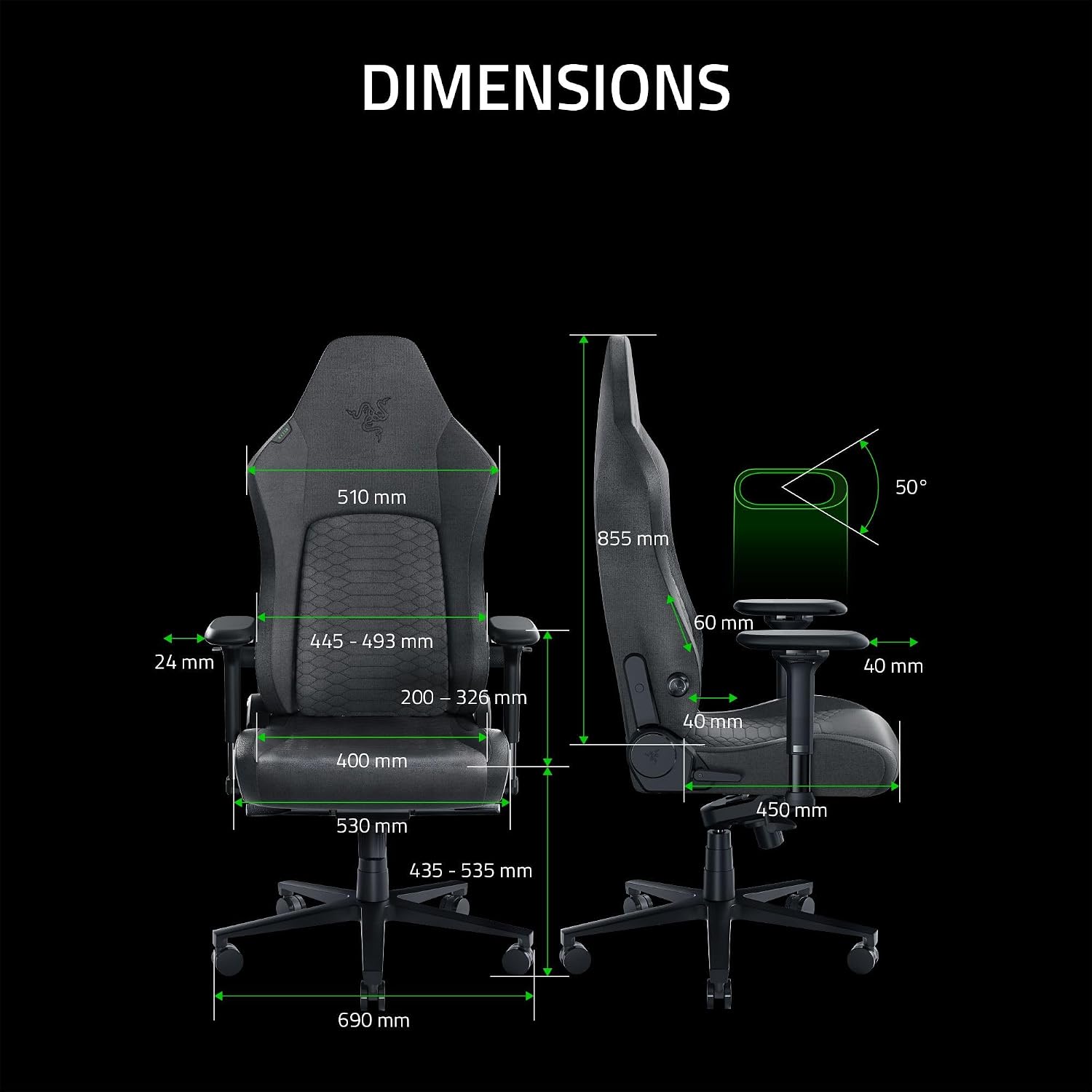 Razer ISKUR V2 Fabric Edition Gaming Chair Dark Gray