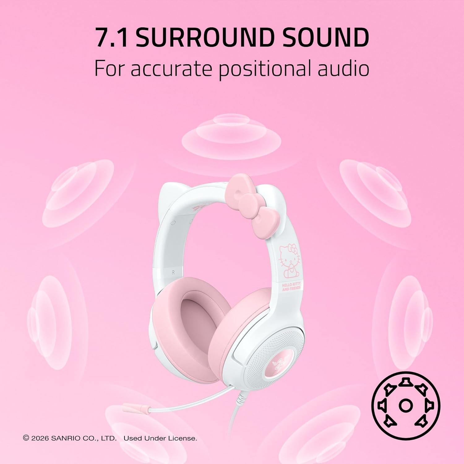 Razer Kraken Kitty V2 - USB Wired Gaming Headset with Hello Kitty Ears, Chroma RGB Stream Reactive L - AHW Store