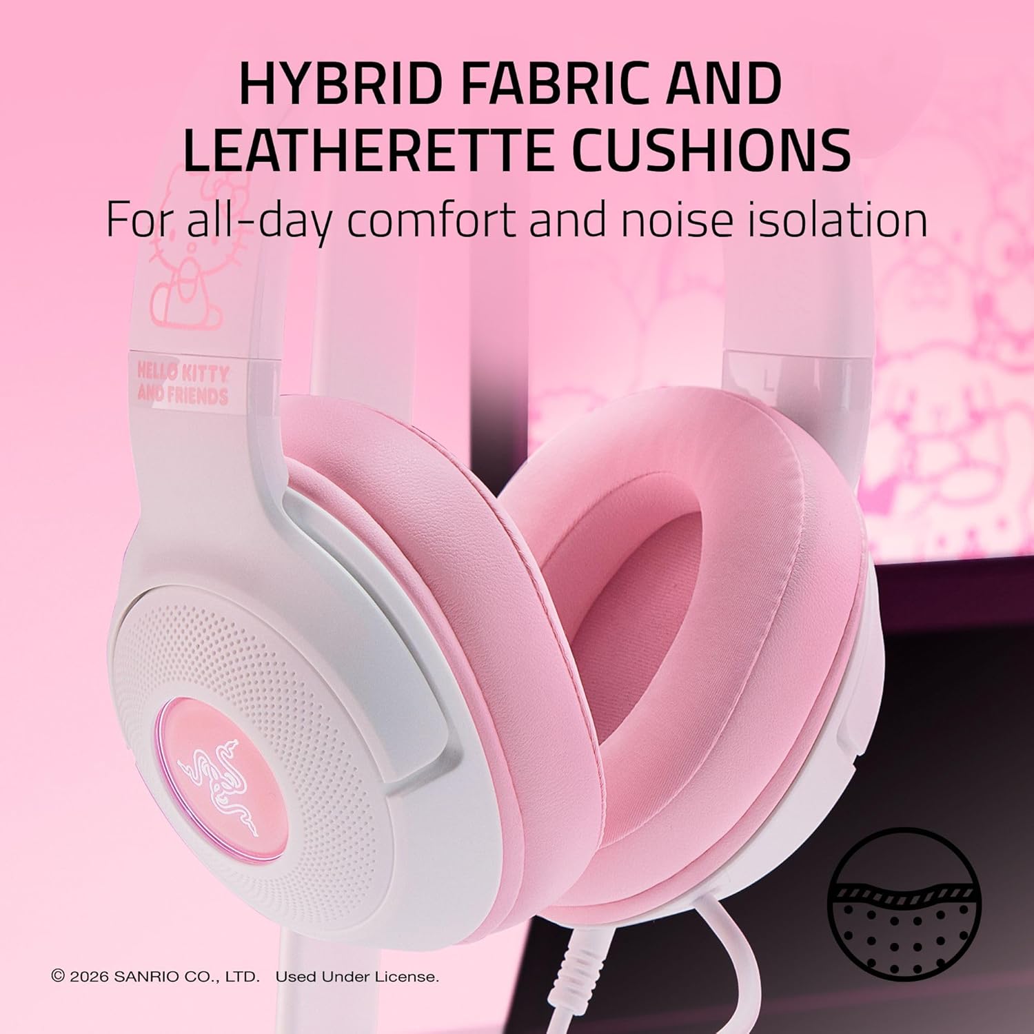 Razer Kraken Kitty V2 - USB Wired Gaming Headset with Hello Kitty Ears, Chroma RGB Stream Reactive L - AHW Store
