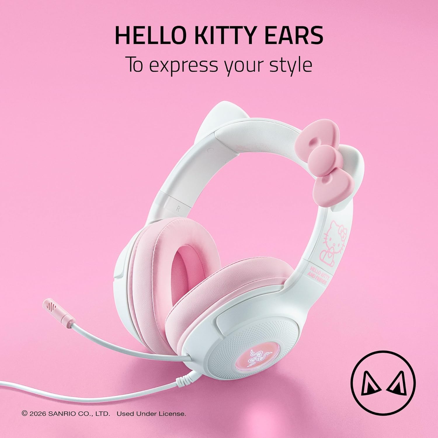 Razer Kraken Kitty V2 - USB Wired Gaming Headset with Hello Kitty Ears, Chroma RGB Stream Reactive L - AHW Store