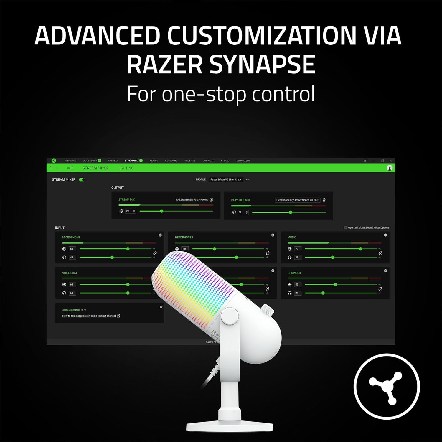 Razer Seiren V3 Chroma - RGB USB Microphone - Supercardioid Condenser Microphone with Tap - to - Mute (R - AHW Store