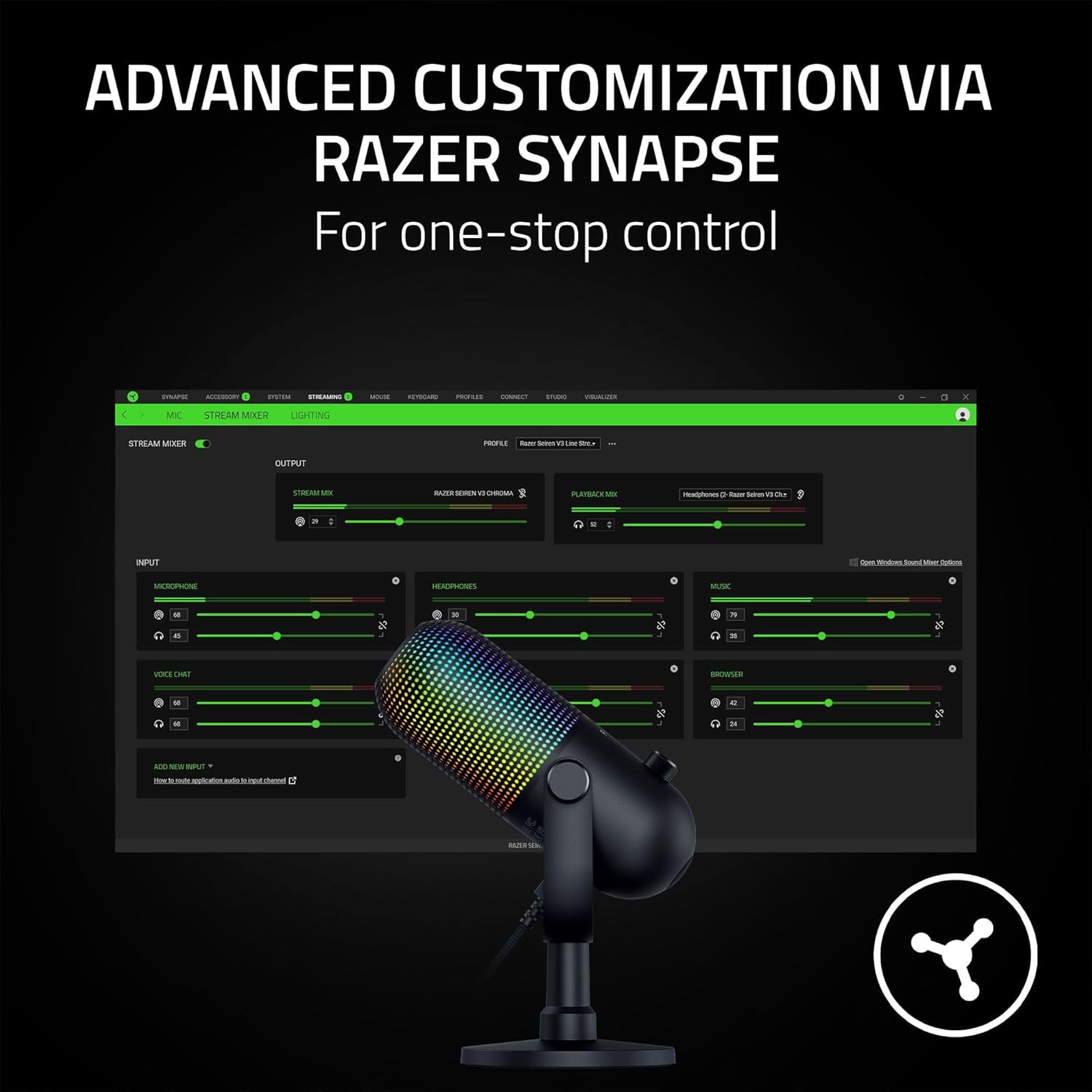 Razer Seiren V3 Chroma - RGB USB Microphone with Tap - to - Mute (Stream and Game Reactive Lighting, Sup - AHW Store