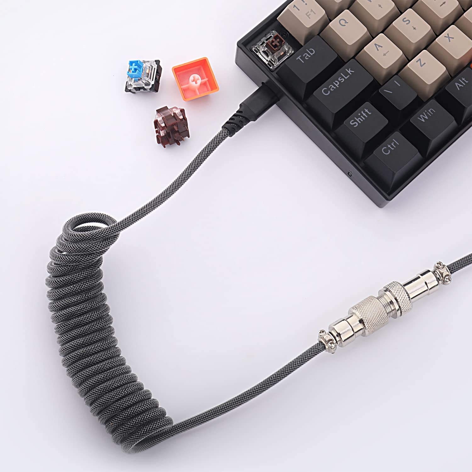 Redragon A115 Coiled USB C Keyboard Cable 1.61m Custom Type C Mechanical Gaming Keyboard Cord Detachable Metal Aviator Connector Double Sleeved Durable Braided Wire Black - AHW Store