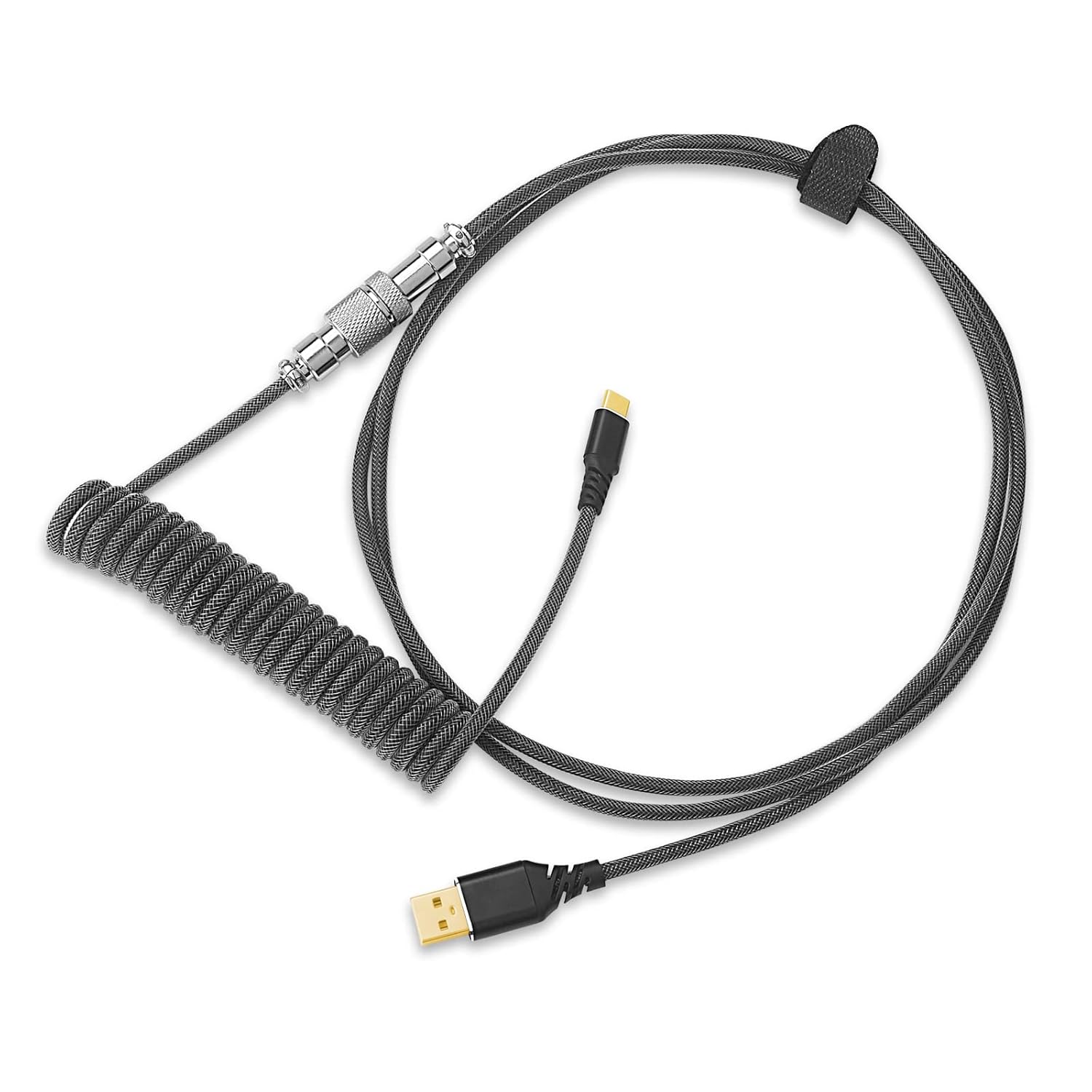Redragon A115 Coiled USB C Keyboard Cable 1.61m Custom Type C Mechanical Gaming Keyboard Cord Detachable Metal Aviator Connector Double Sleeved Durable Braided Wire Black - AHW Store