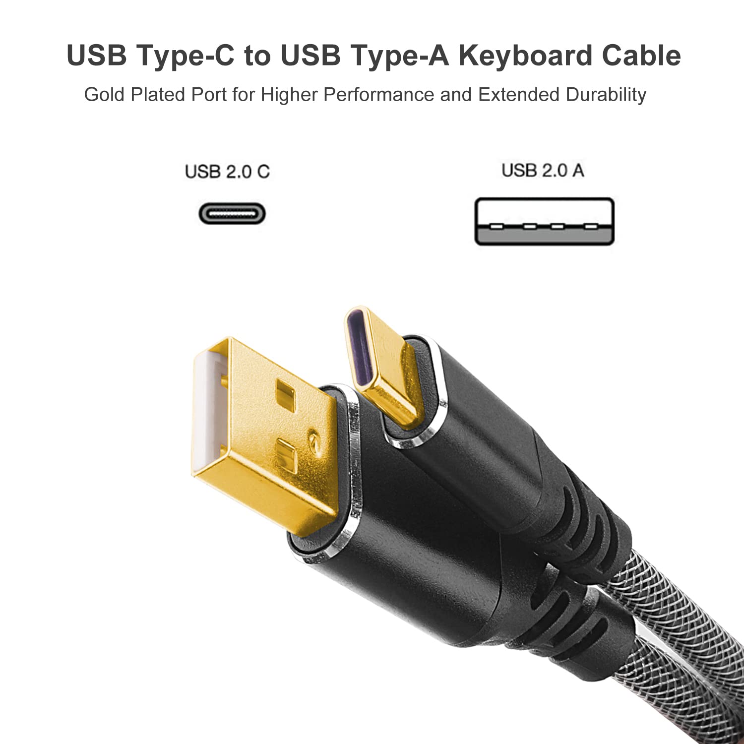 Redragon A115 Coiled USB C Keyboard Cable 1.61m Custom Type C Mechanical Gaming Keyboard Cord Detachable Metal Aviator Connector Double Sleeved Durable Braided Wire Black - AHW Store
