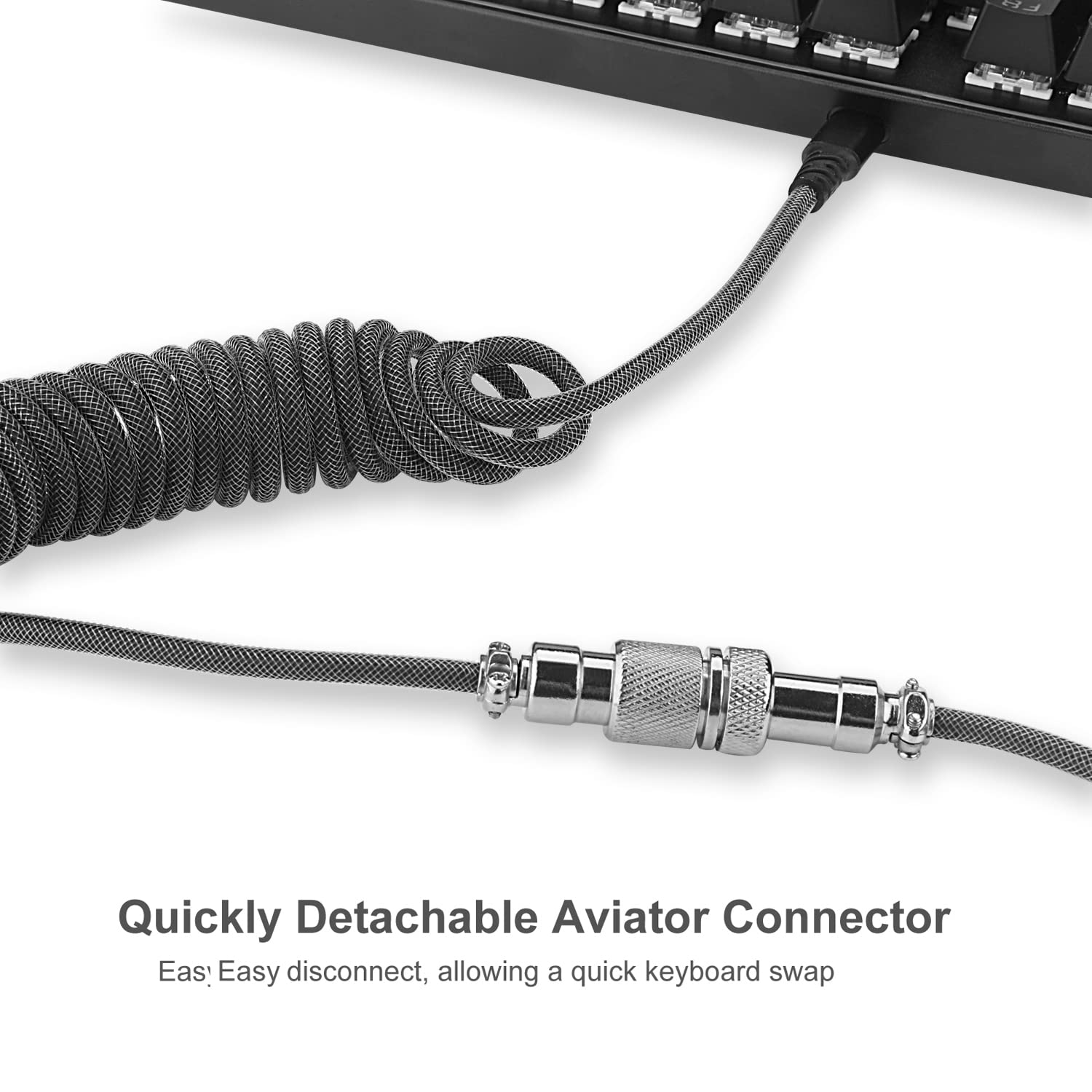 Redragon A115 Coiled USB C Keyboard Cable 1.61m Custom Type C Mechanical Gaming Keyboard Cord Detachable Metal Aviator Connector Double Sleeved Durable Braided Wire Black - AHW Store
