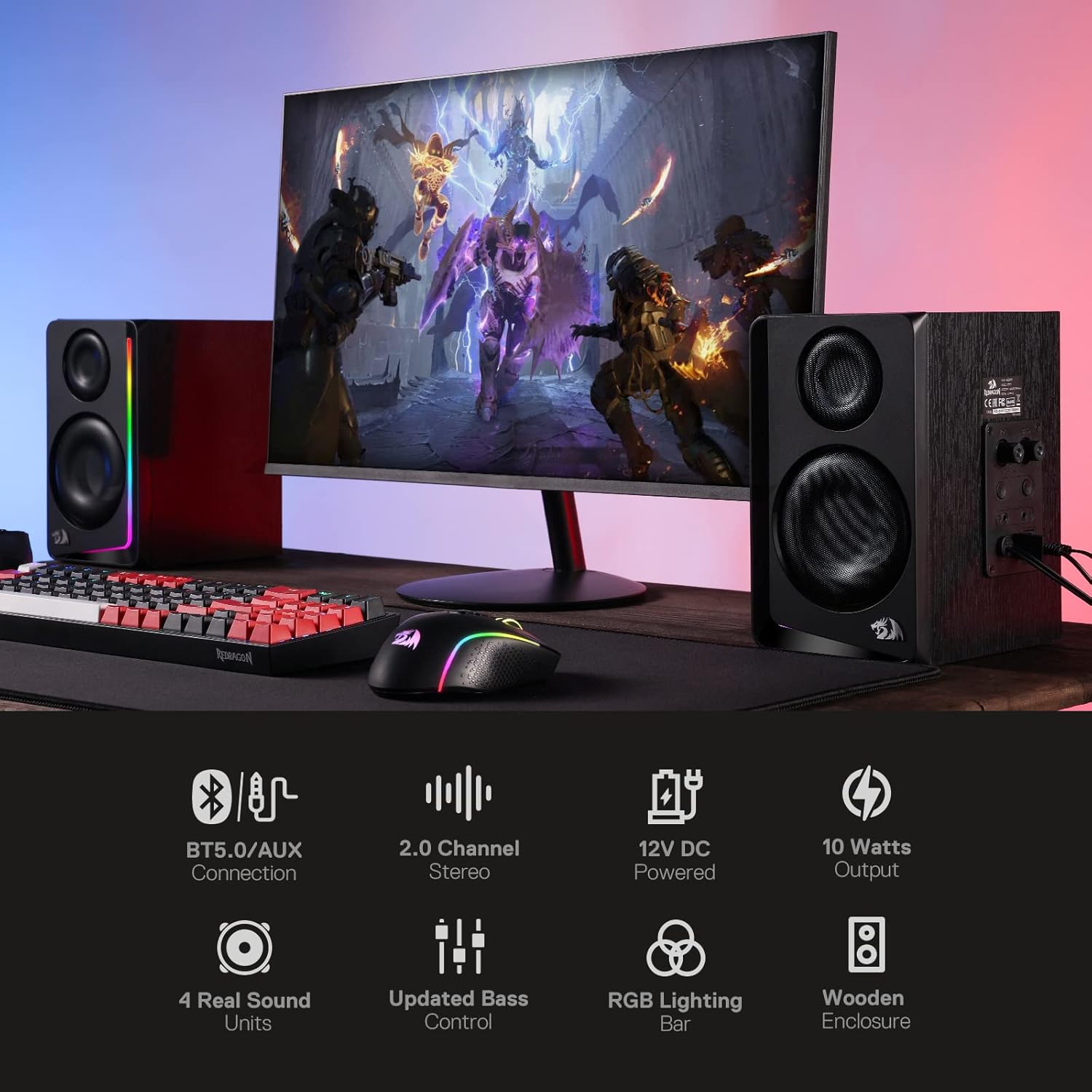 Redragon GS812 Wireless RGB Wooden Speakers - AHW Store