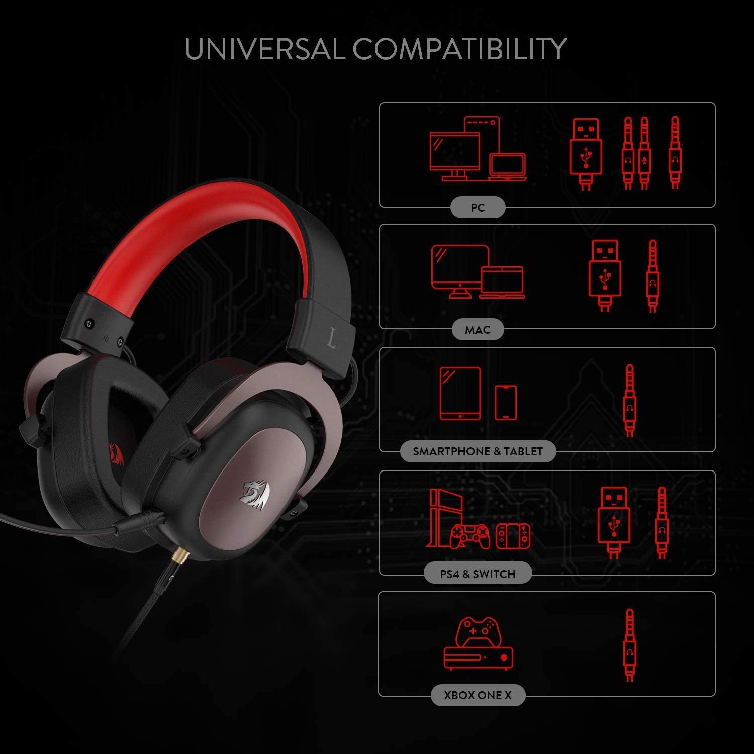 Redragon h510 zeus wired gaming headset - 7.1 surround sound - memory foam ear pads - 53mm drivers - AHW Store