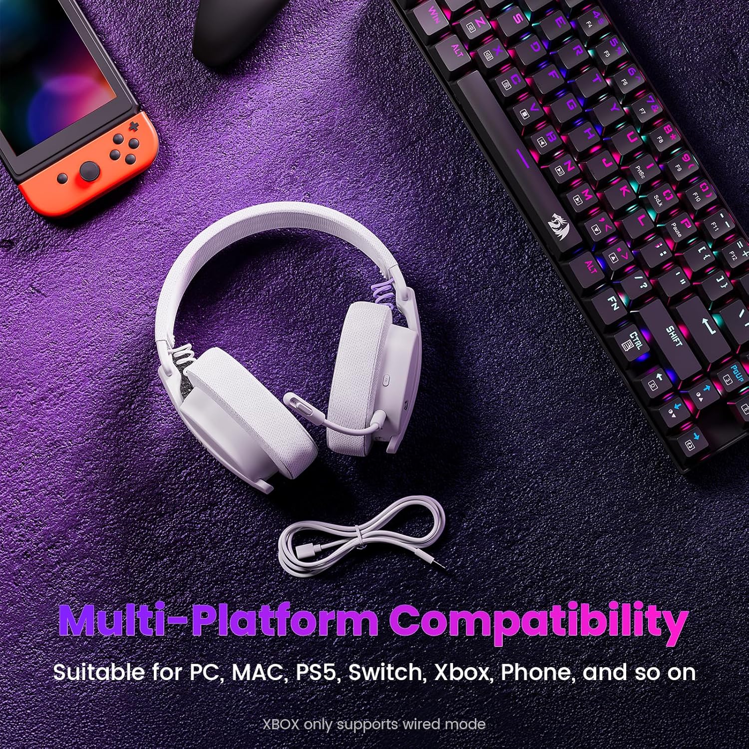 Redragon H888 Wireless Gaming Headset with 7.1 Surround Sound, Tri - Mode Gaming Headphones, 168G Ligh - AHW Store