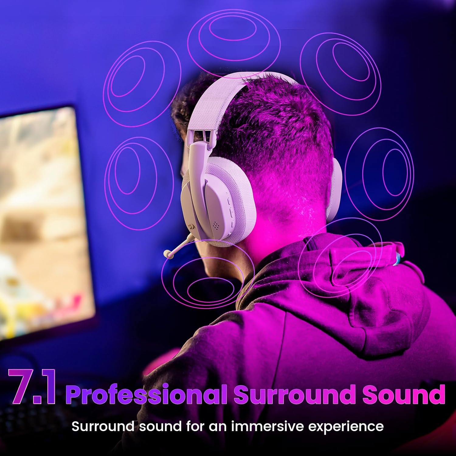 Redragon H888 Wireless Gaming Headset with 7.1 Surround Sound, Tri - Mode Gaming Headphones, 168G Ligh - AHW Store