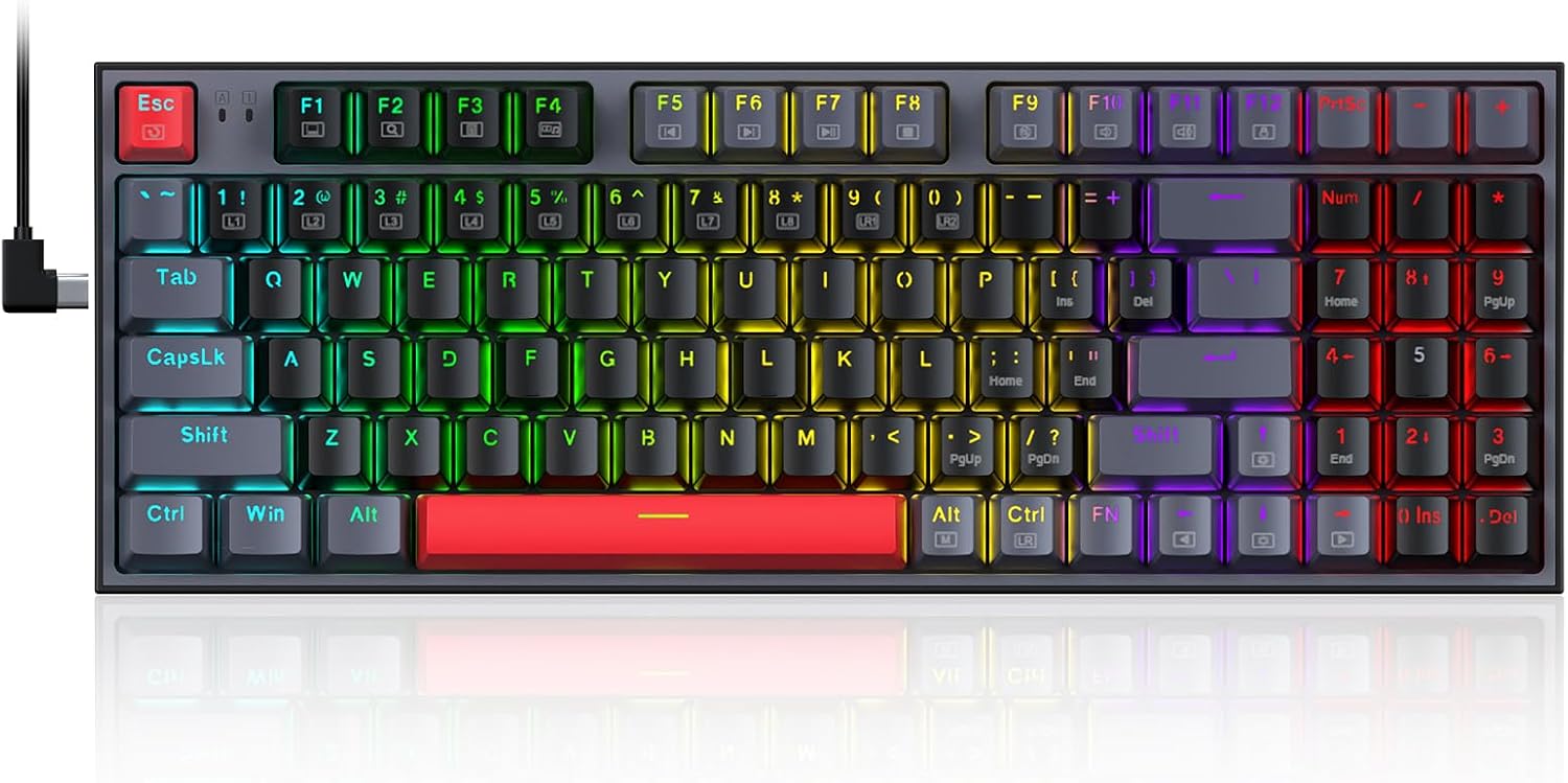 Redragon K607 TKL Gaming Keyboard - RGB Backlit Blue Switches - Low Profile Mechanical - AHW Store