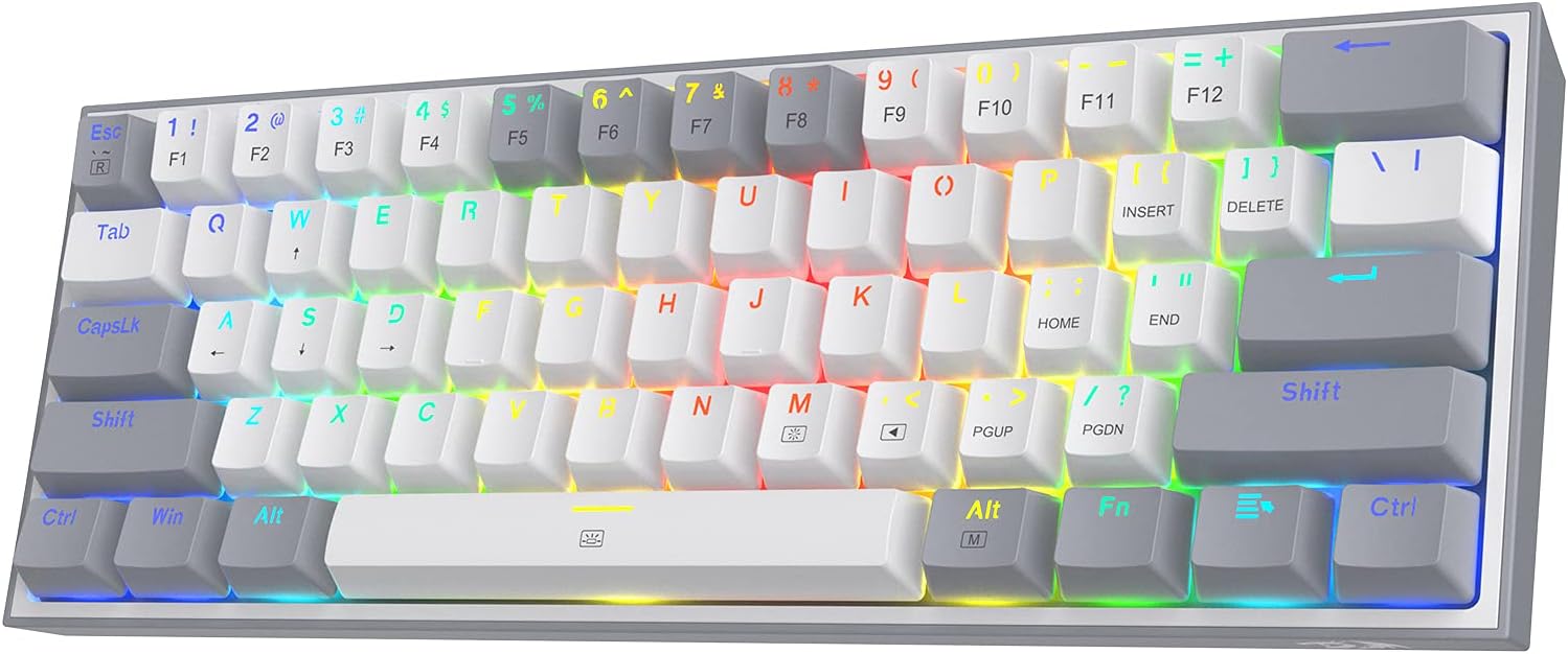 Redragon K617 60% Wired RGB Gaming Keyboard, Compact 61 Key Mechanical Keyboard, Linear Red Switch, - AHW Store