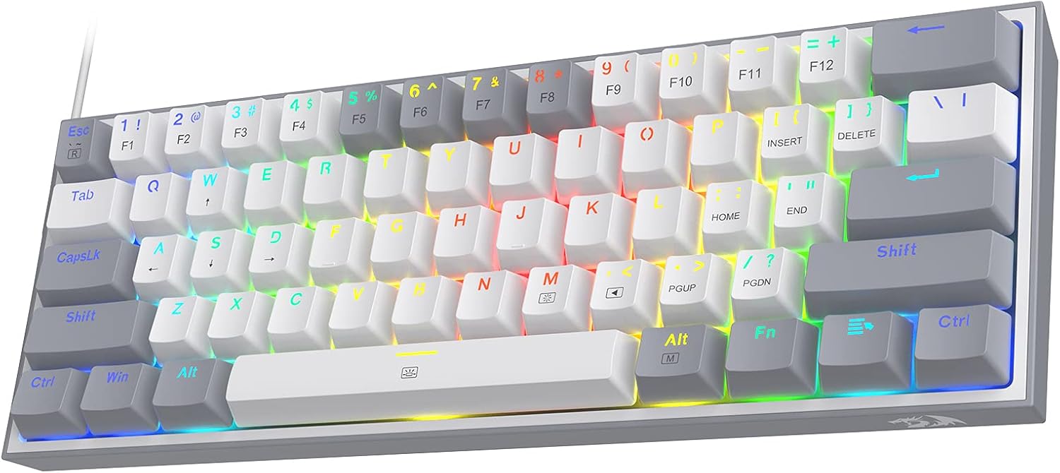 Redragon K617 60% Wired RGB Gaming Keyboard, Compact 61 Key Mechanical Keyboard, Linear Red Switch, - AHW Store