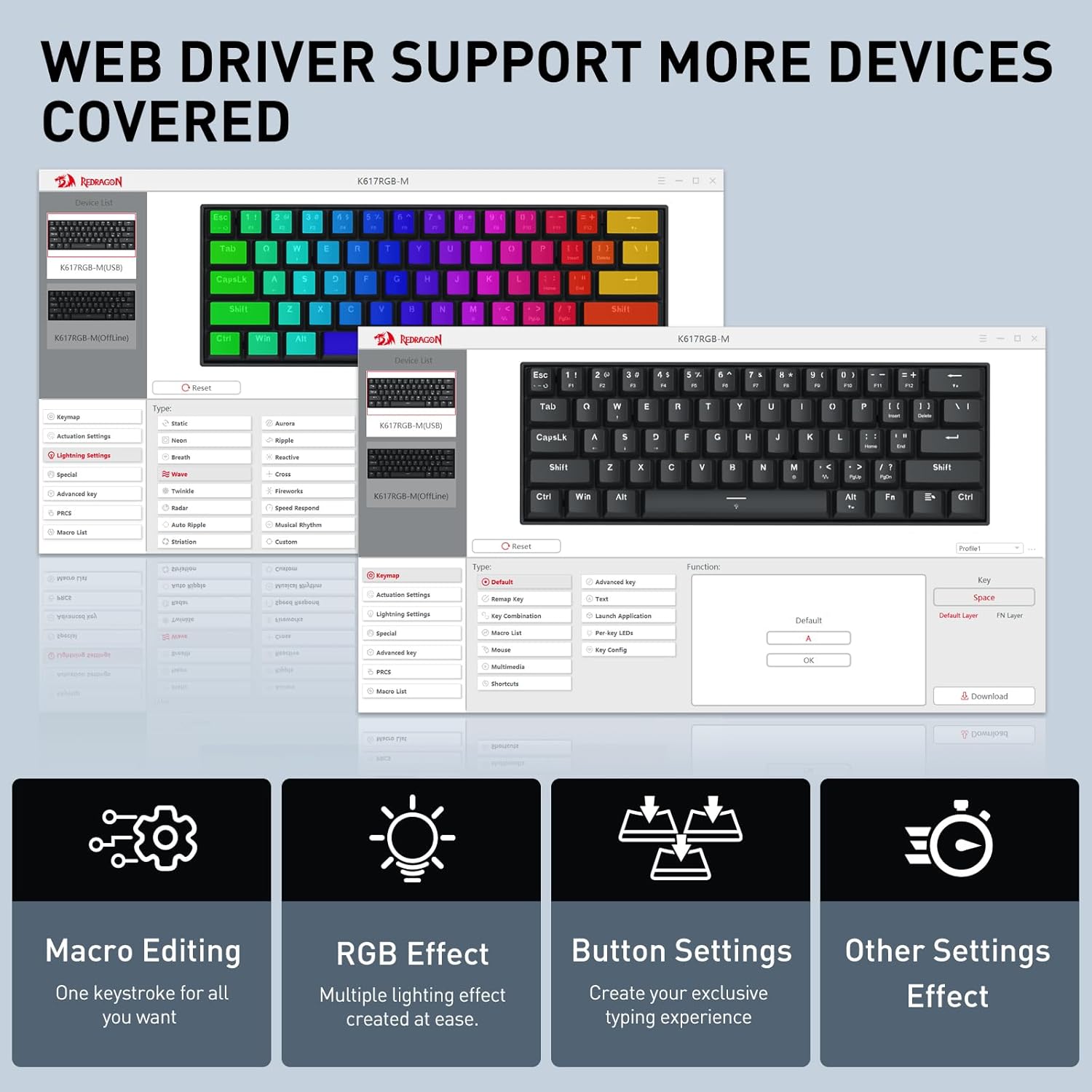 REDRAGON K617 Fizz Magnetic+ Wired 60% RT Magnetic Switch Gaming Keyboard, Black, RGB - AHW Store