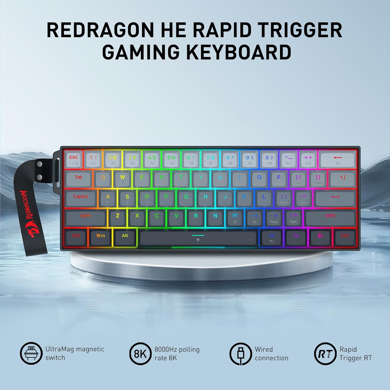 REDRAGON K617 Fizz Magnetic+ Wired 60% RT Magnetic Switch Gaming Keyboard, Black, RGB - AHW Store