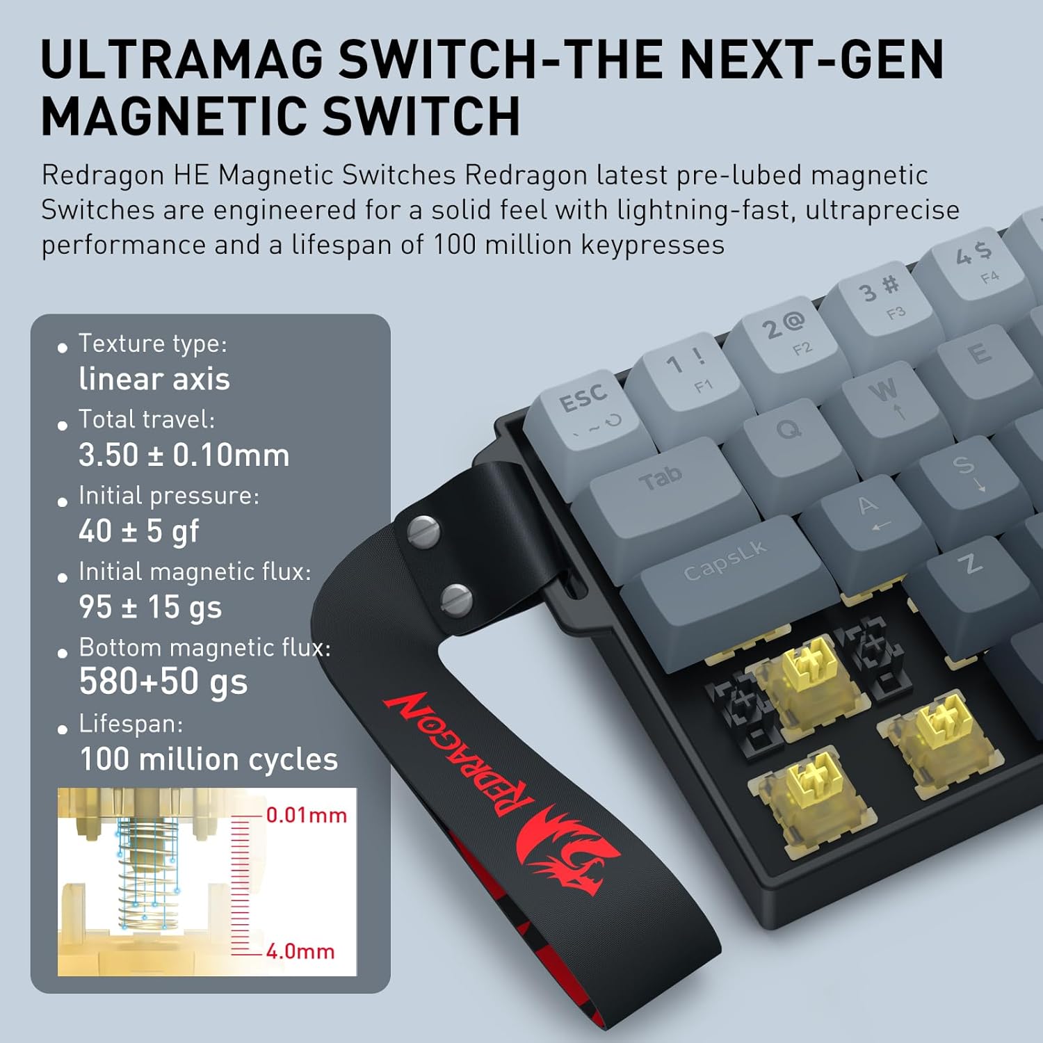 REDRAGON K617 Fizz Magnetic+ Wired 60% RT Magnetic Switch Gaming Keyboard, Black, RGB - AHW Store