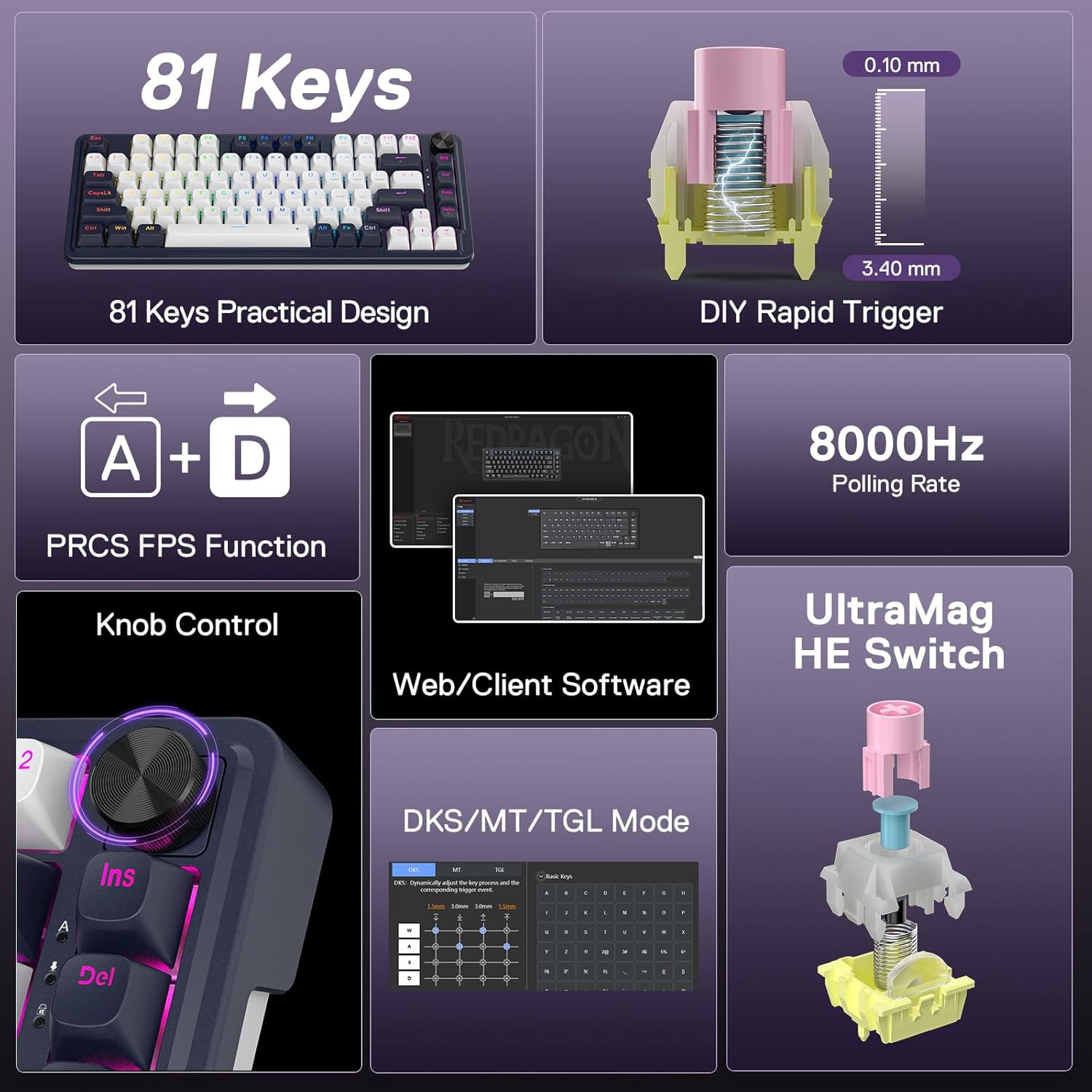 Redragon K673 HE Rapid Trigger Gaming Keyboard, 81 Keys 8K Wired Mechanical Keyboard w/Next - Gen Ultr - AHW Store