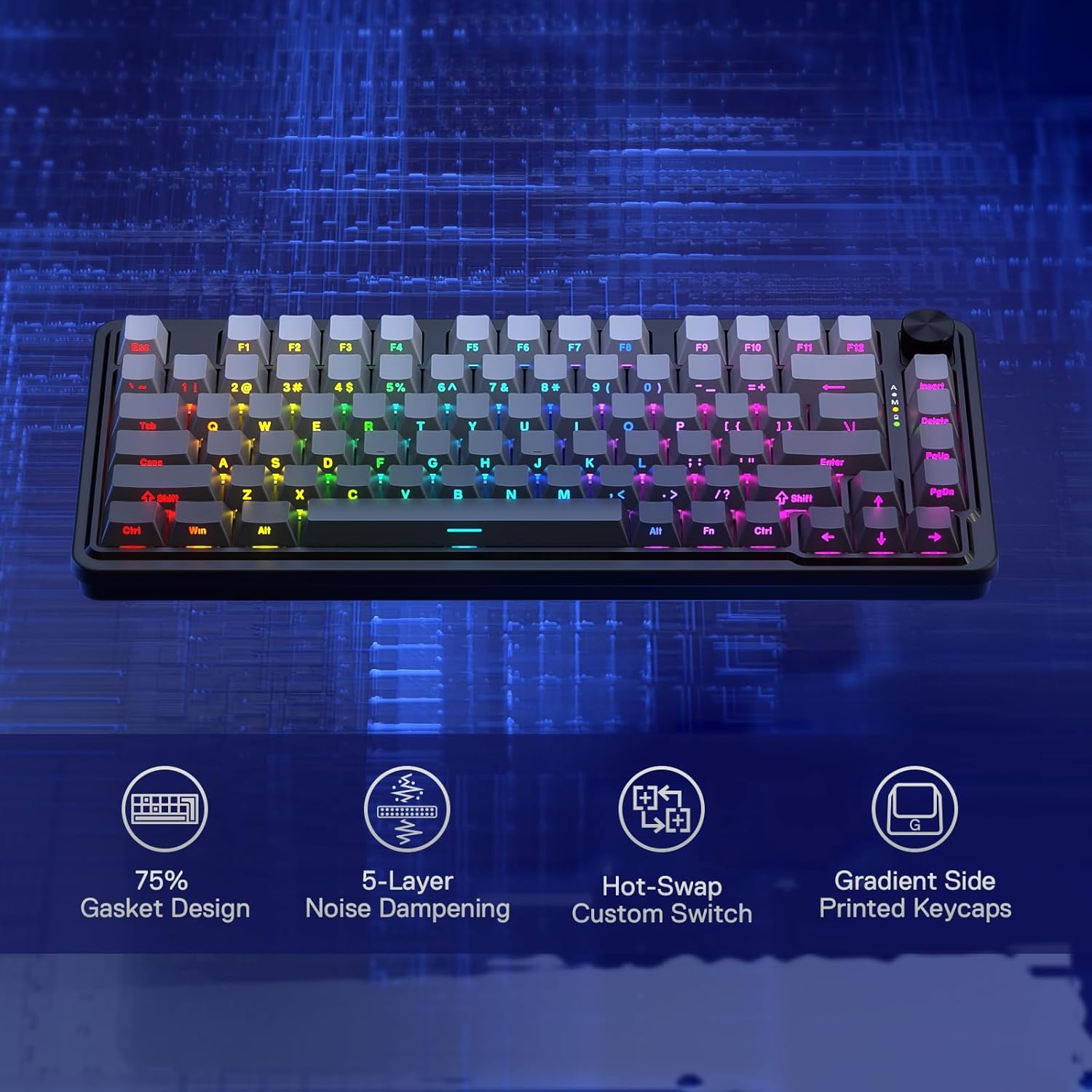 Redragon K673GB 75% Wireless Gasket RGB Gaming Keyboard, 3 Mode 81 Keys PBT Compact Mechanical Keybo - AHW Store