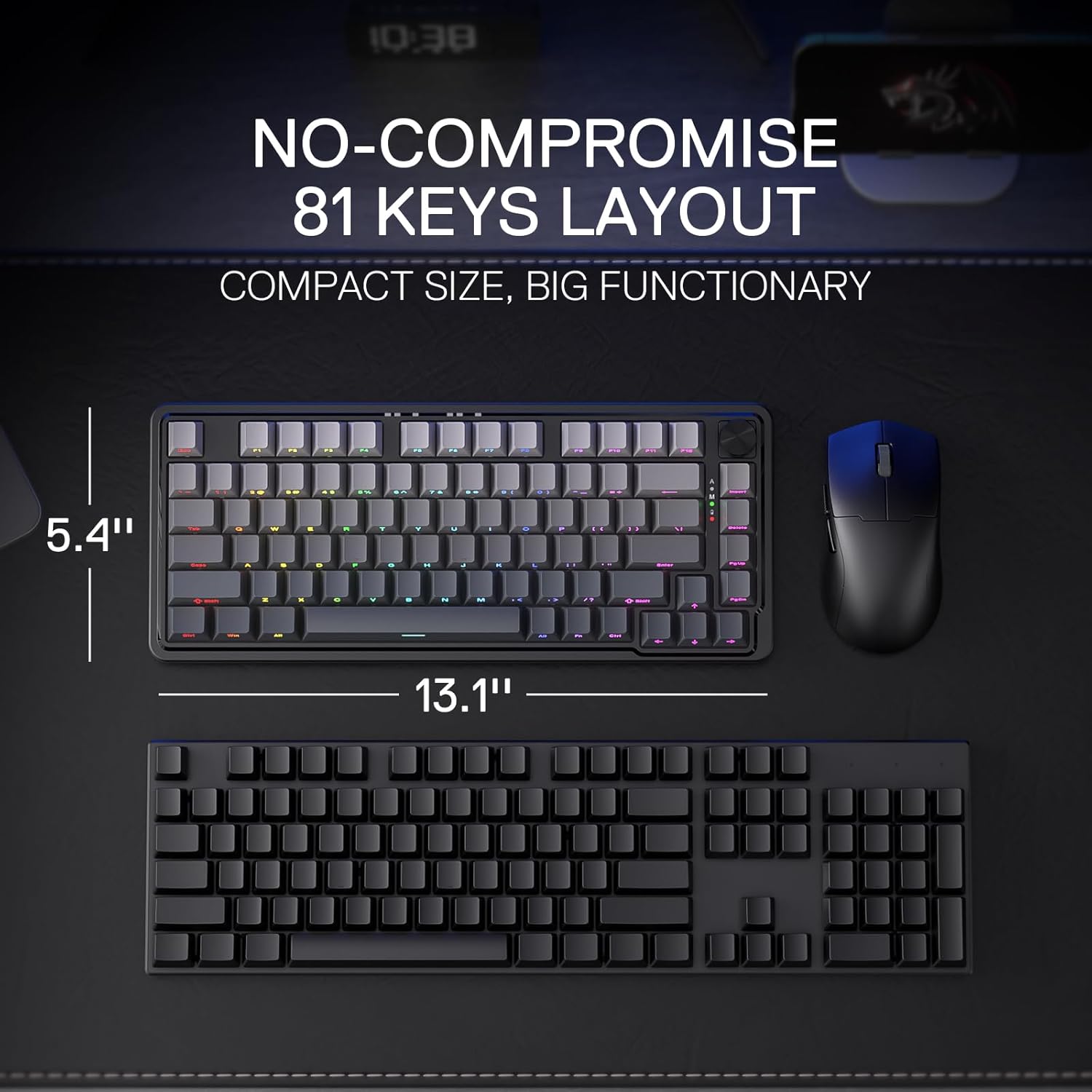 Redragon K673GB 75% Wireless Gasket RGB Gaming Keyboard, 3 Mode 81 Keys PBT Compact Mechanical Keybo - AHW Store
