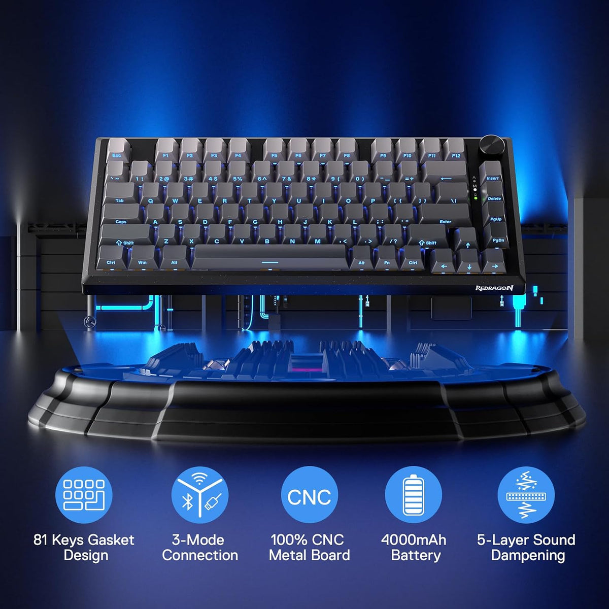 Redragon K687 Wireless CNC Gaming Keyboard, 81 Keys, Linear Switch, RGB - AHW Store