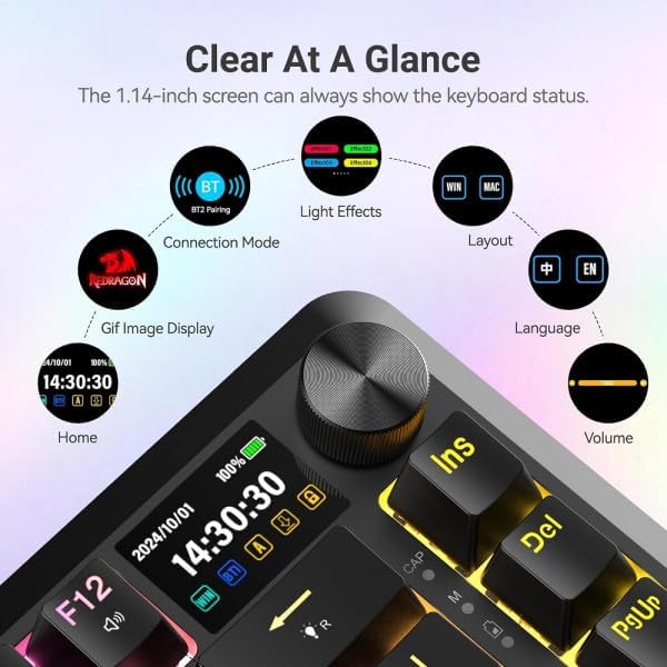 Redragon K708 Pro Wireless Mechanical Gaming Keyboard - Gasket - Mounted RGB Backlit, 81 Customizable - AHW Store