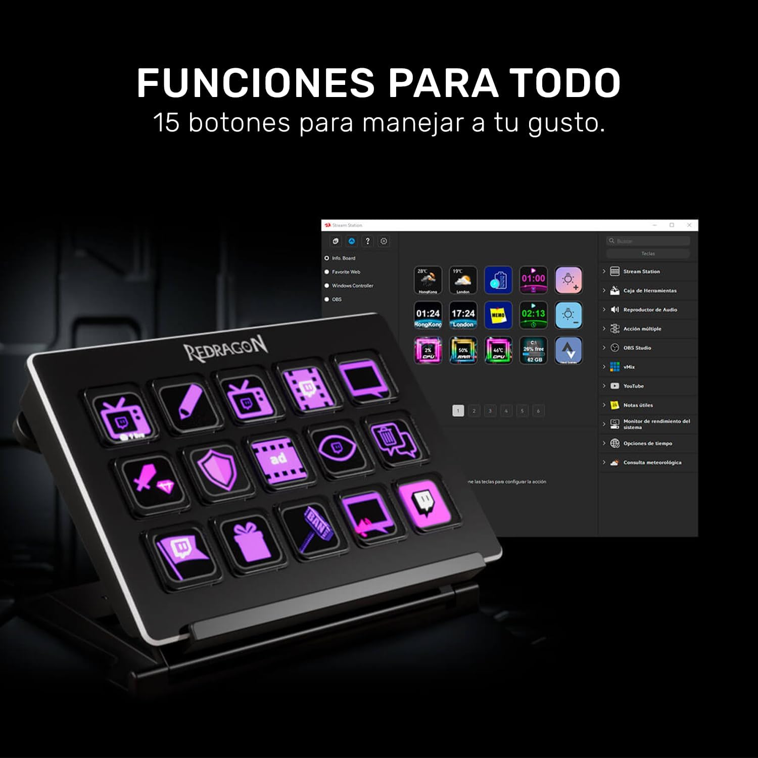Redragon Streamdeck Streamcraft Ss550 Black Buttons LCD Plugins USB Connection - AHW Store