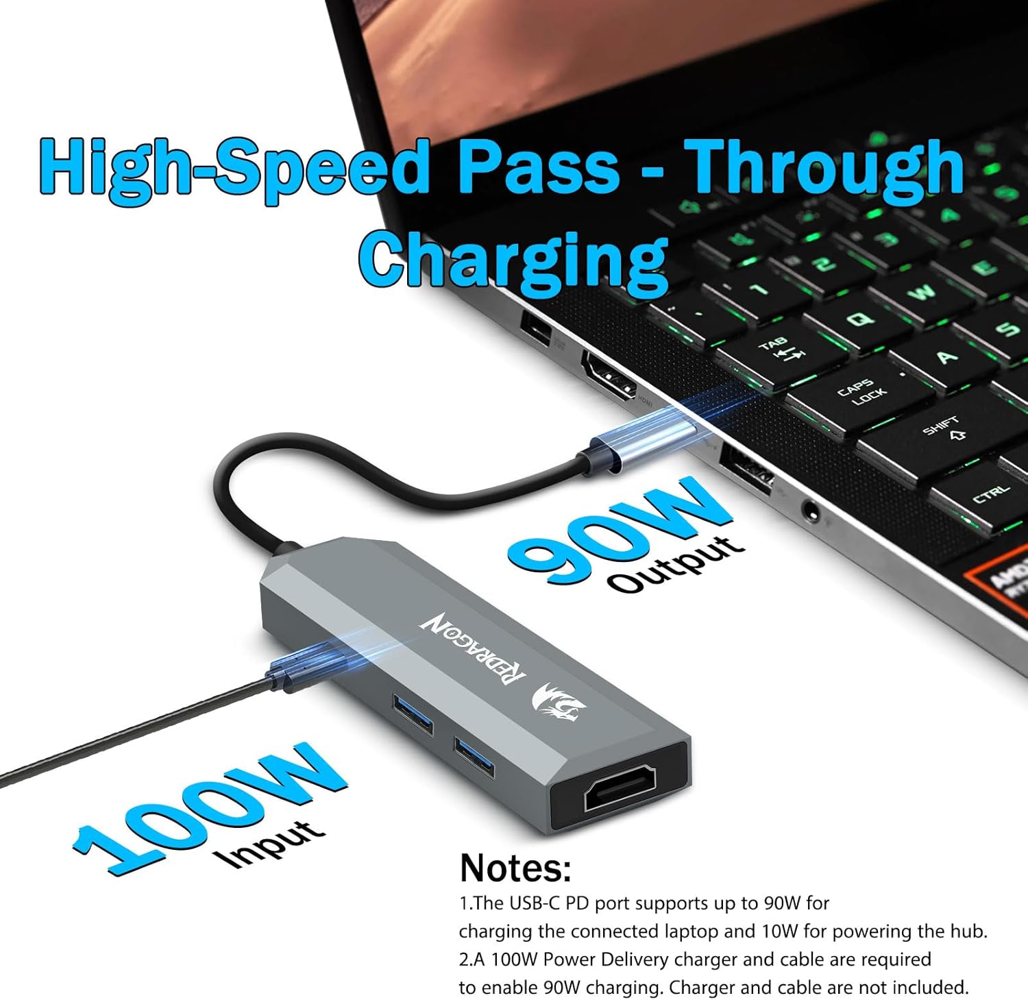 Redragon USB C Docking Station, 4 - in - 1 USB - C Hub, 4K@60HZ HDMI Adapter, Type C 100W Power Delivery, - AHW Store