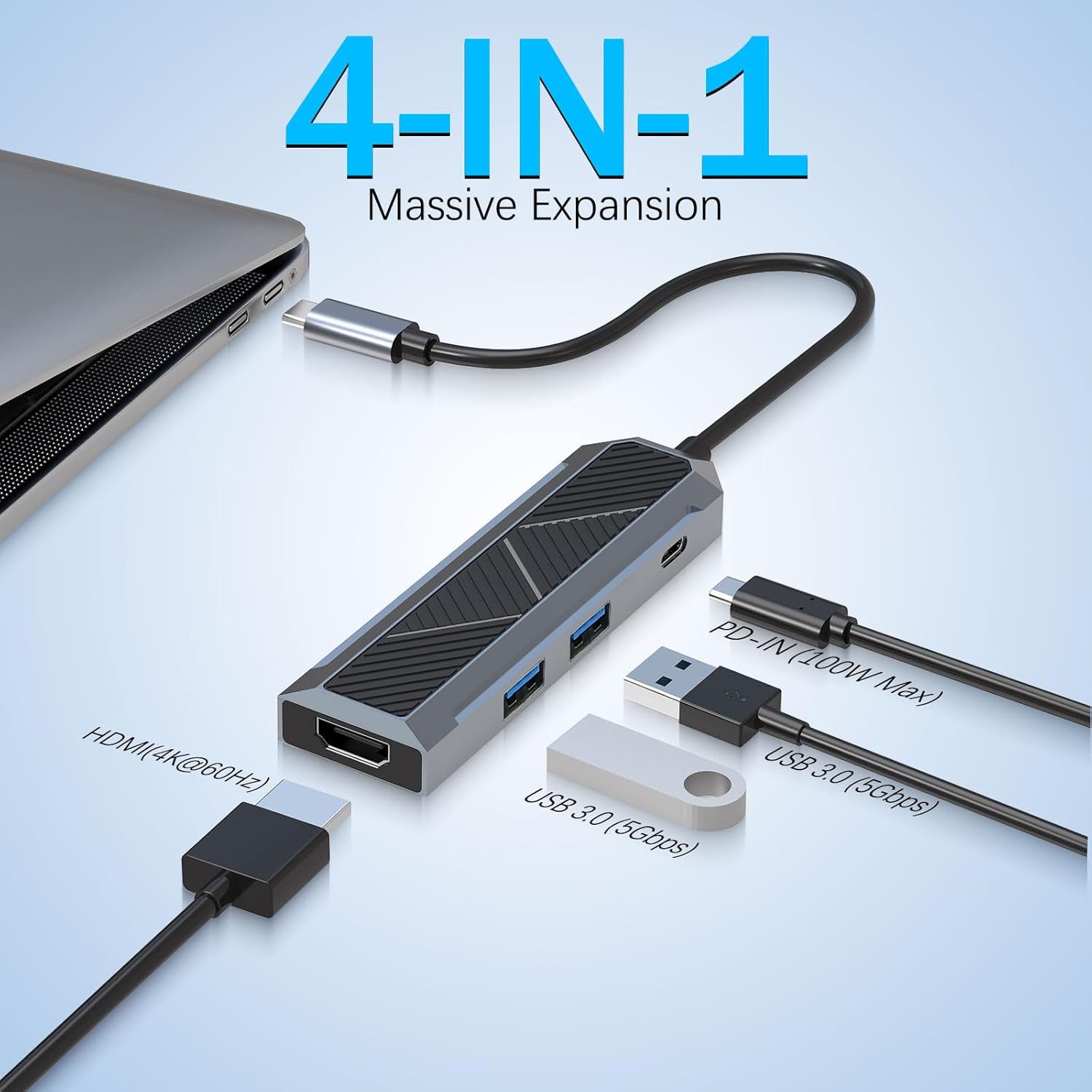 Redragon USB C Docking Station, 4 - in - 1 USB - C Hub, 4K@60HZ HDMI Adapter, Type C 100W Power Delivery, - AHW Store