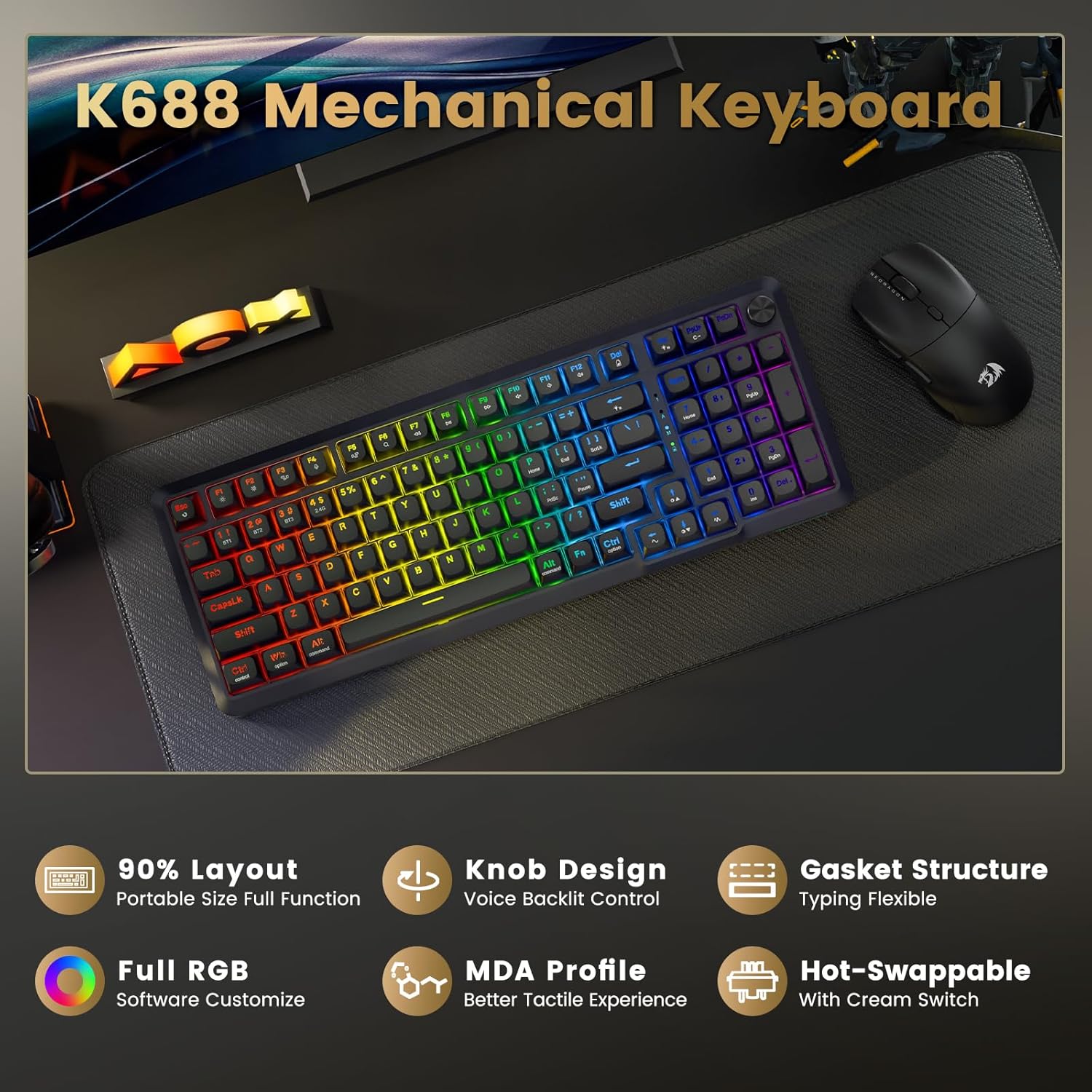 Redragon Wireless Mechanical Keyboard K688 - AHW Store
