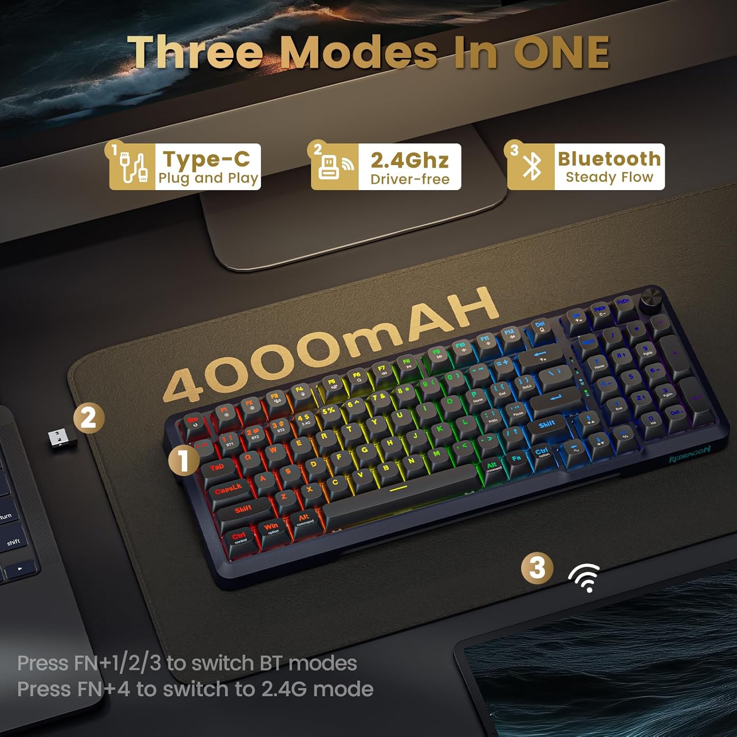 Redragon Wireless Mechanical Keyboard K688 - AHW Store