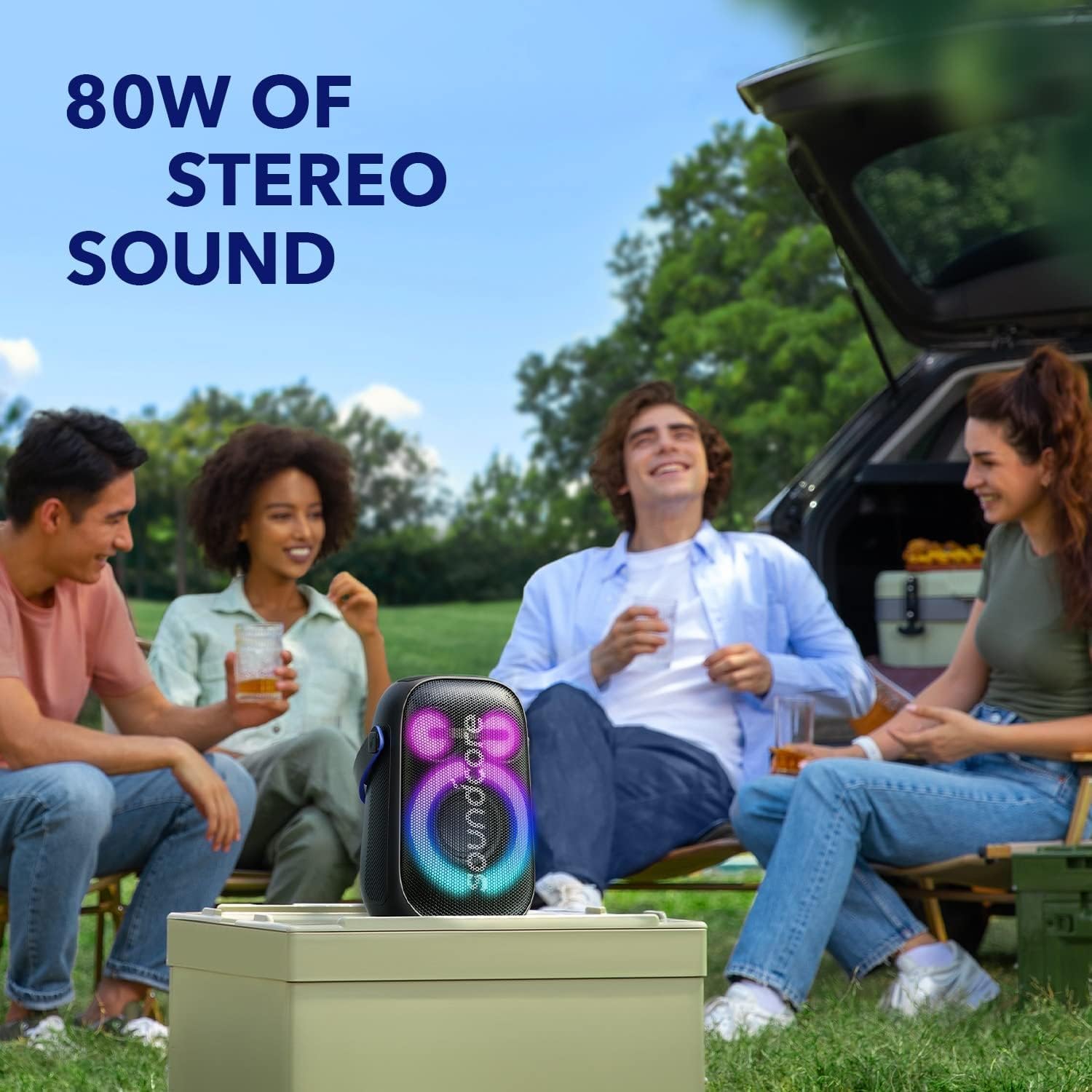 Soundcore Anker Rave Neo 2 Portable Speaker with 80W Stereo Sound, PartyCast 2.0, Light Show, IPX7 W - AHW Store
