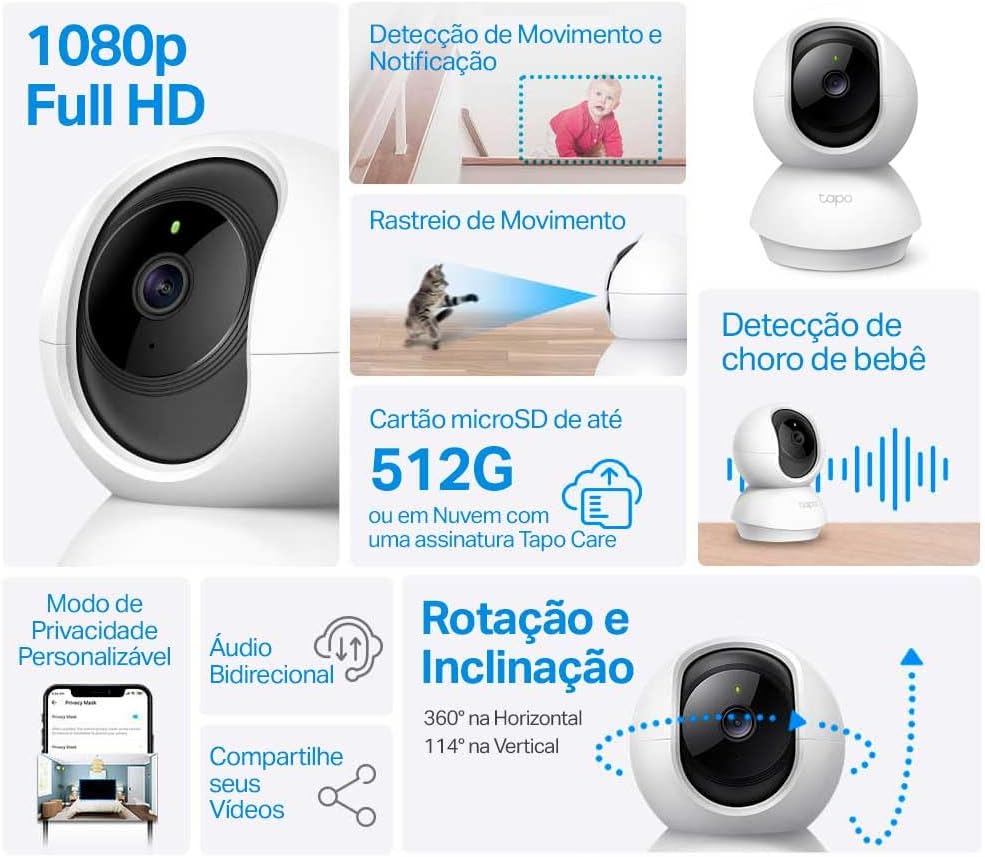 Tapo c200 360 - degree smart wi - fi pan and tilt camera, 1080 p - white - AHW Store