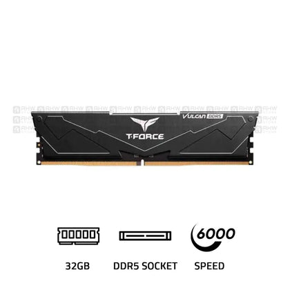 TeamGroup T - FORCE VULCAN 32GB 6000MHZ CL 38 DDR5 INTEL XMP 3.0 AMD EXPO Black RAM - AHW Store
