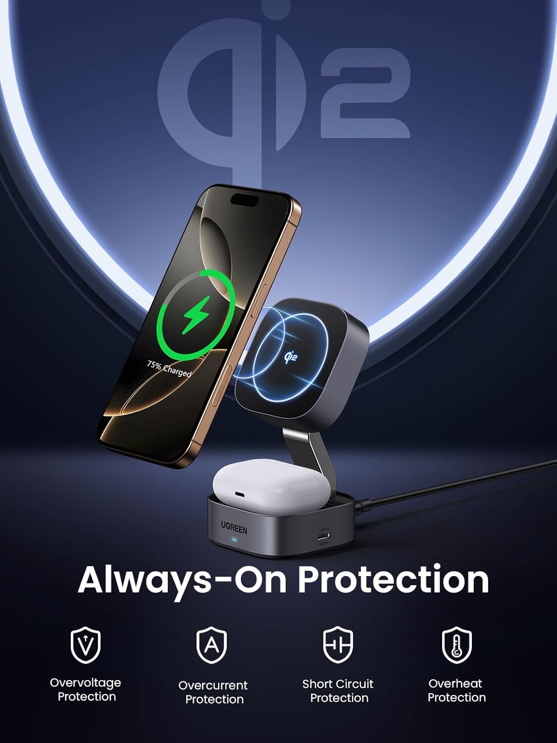 UGREEN 2 - in - 1 Magnetic Wireless Charger35316 15W (1) - AHW Store