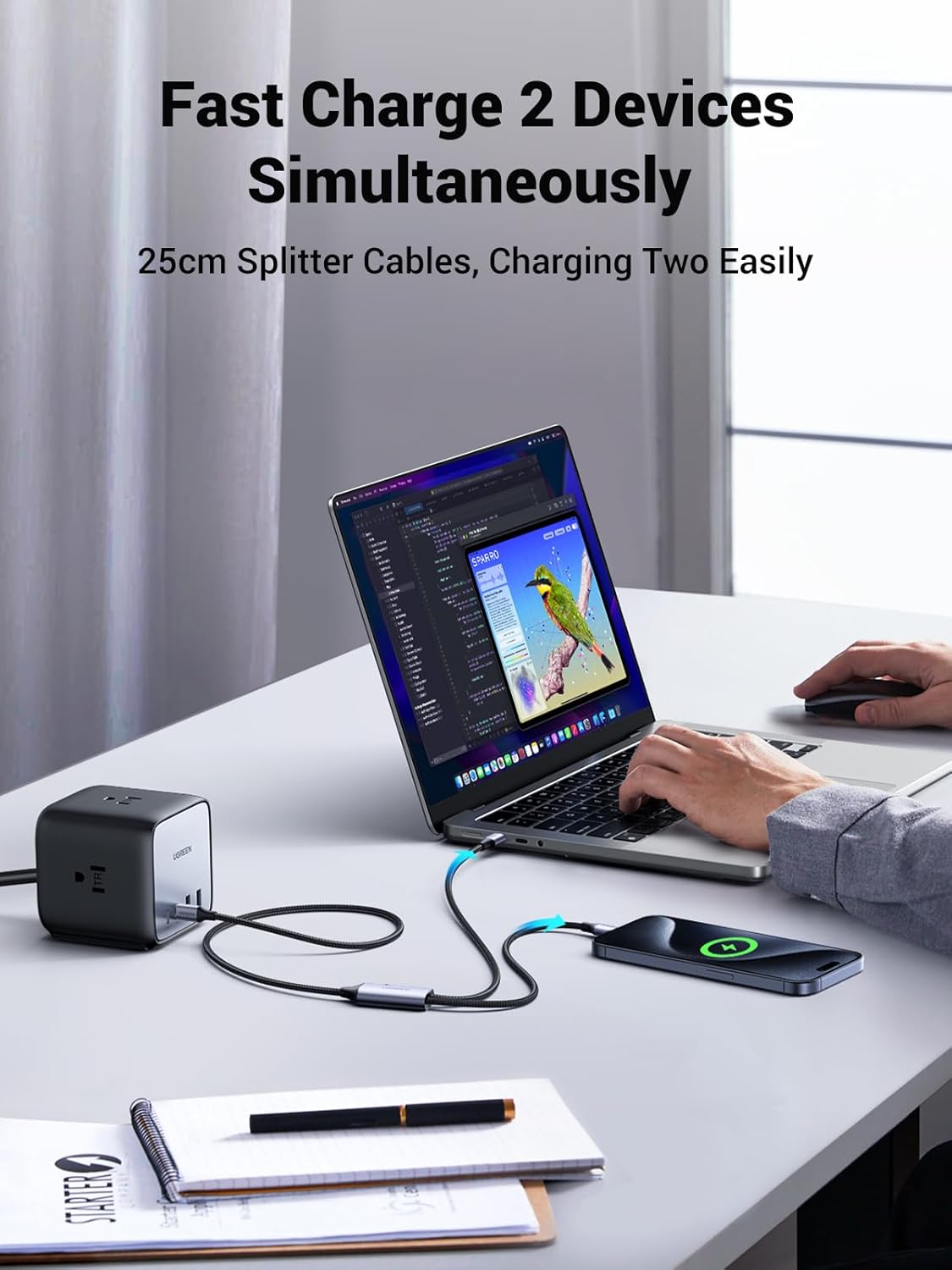 UGREEN 2 - in - 1 Universal PD Fast Charging Cable Multi Connector High Speed 5A Current Max 100W Power Delivery Multi Devices Compatibility Braided Wire - AHW Store