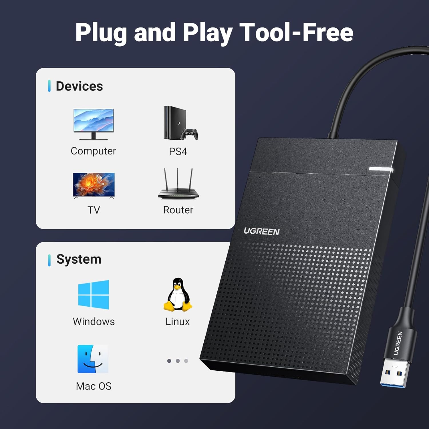 UGREEN 2.5 Inch Hard Drive Enclosure with Cable 5G - AHW Store