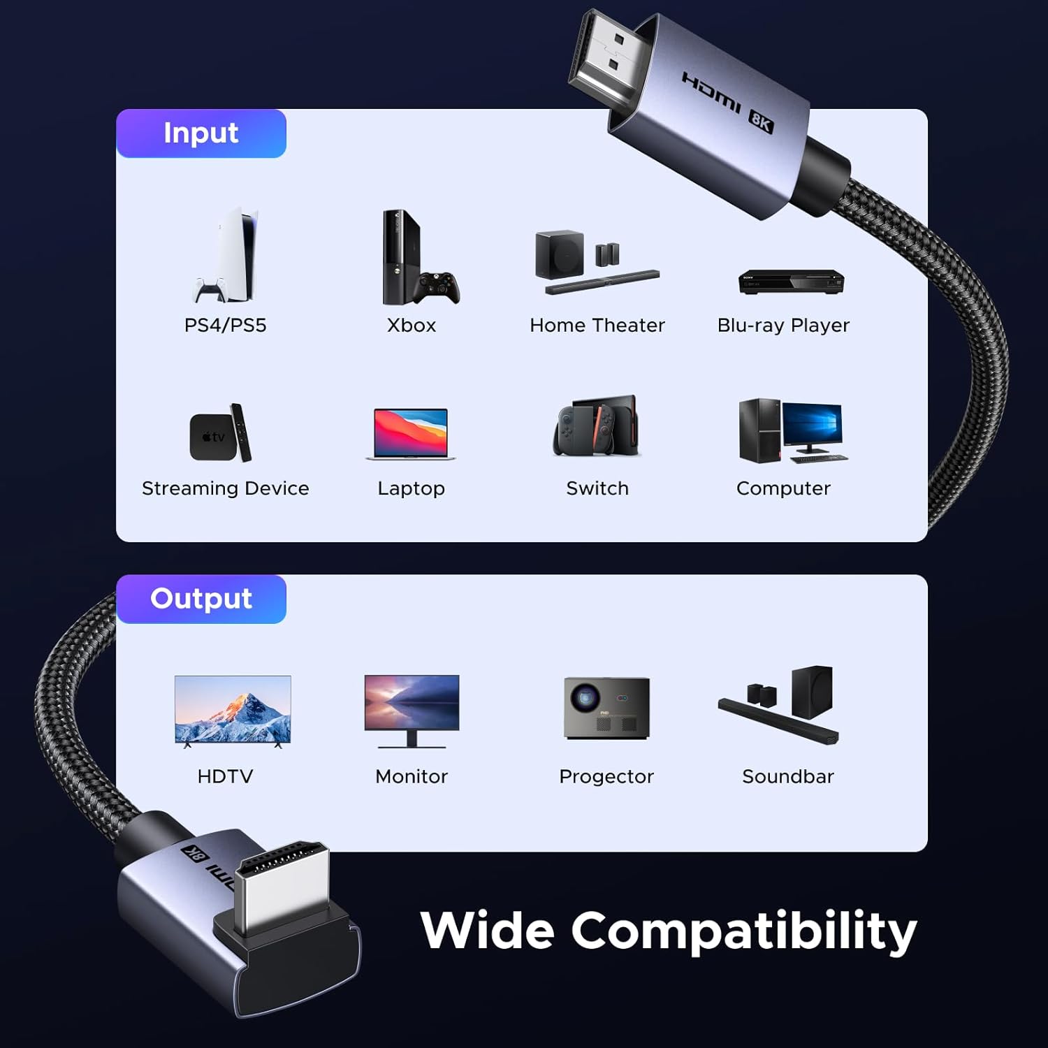 UGREEN 8K 90° HDMI Cable 48Gbps 10FT - AHW Store