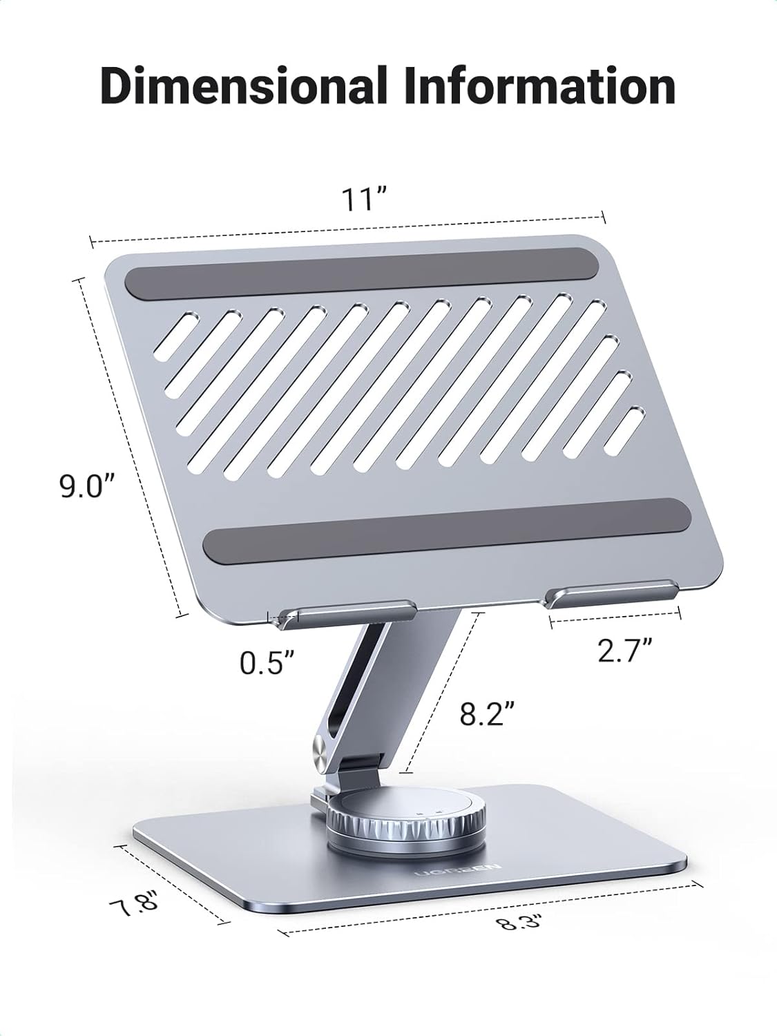 UGREEN 90849 Adjustable Laptop Stand 360° Rotating Base Ergonomic Holder Aluminum Alloy Ventilated D - AHW Store