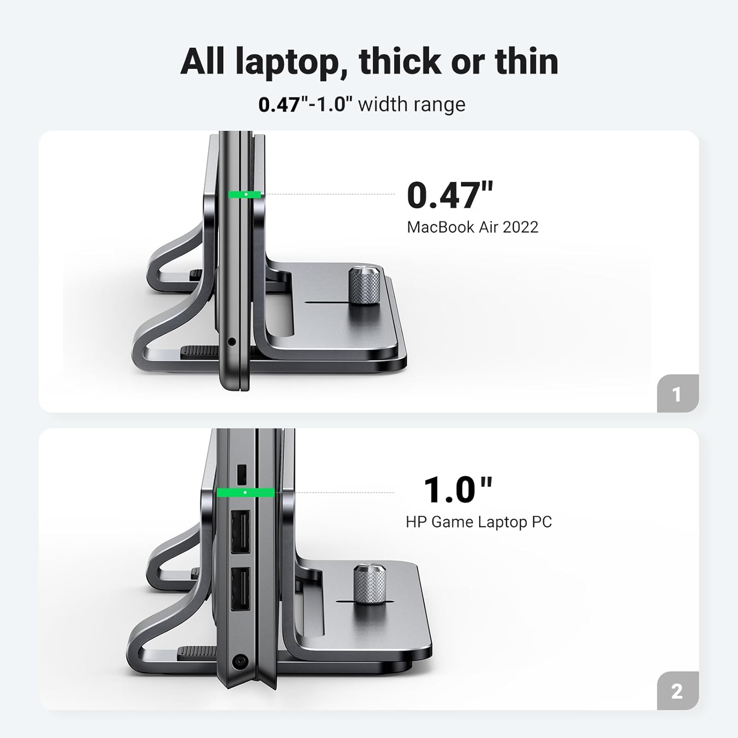 UGREEN Aluminum Vertical Laptop Stand, Double Desktop Stand Holder with Adjustable Dock Space - Saving - AHW Store