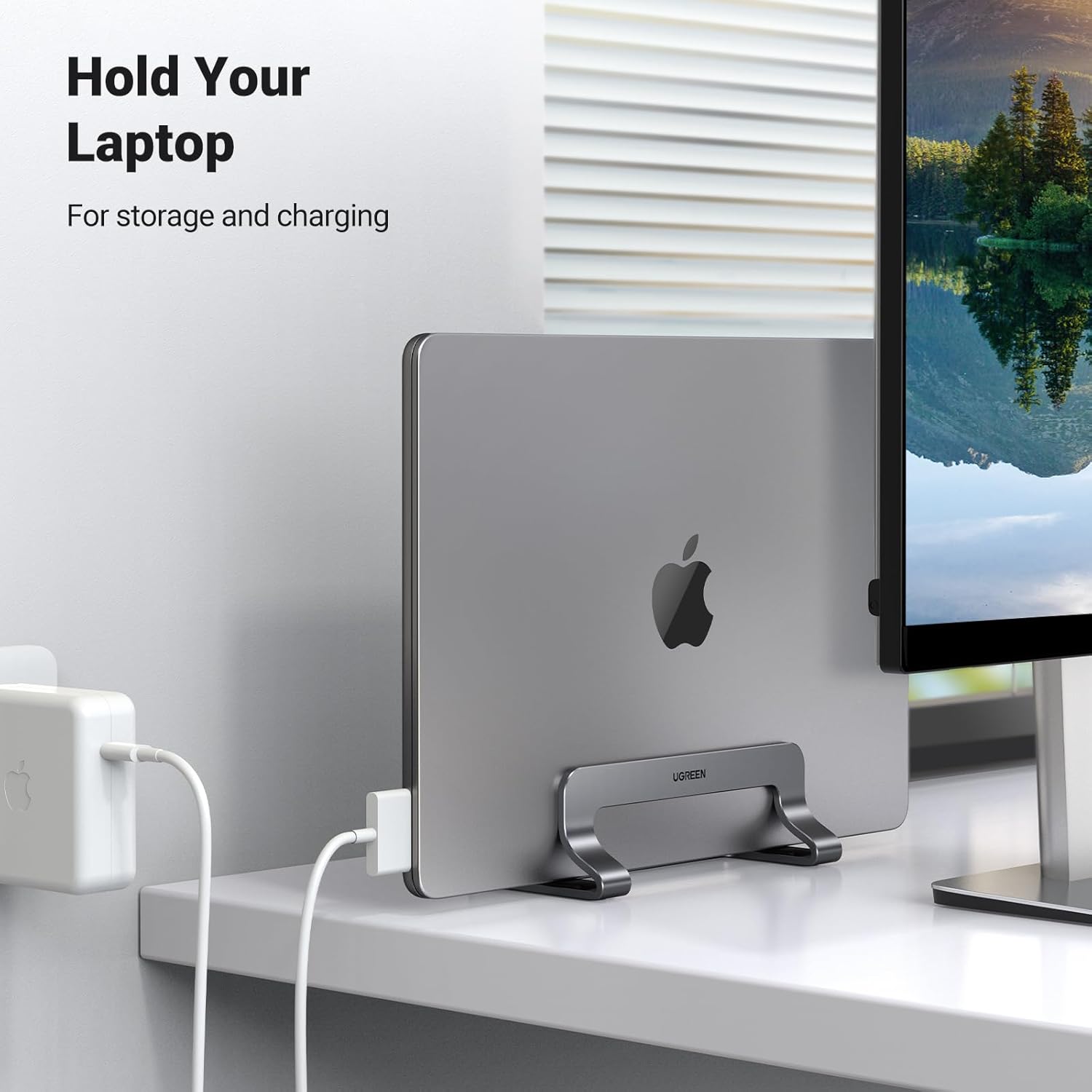 UGREEN Aluminum Vertical Laptop Stand, Double Desktop Stand Holder with Adjustable Dock Space - Saving - AHW Store