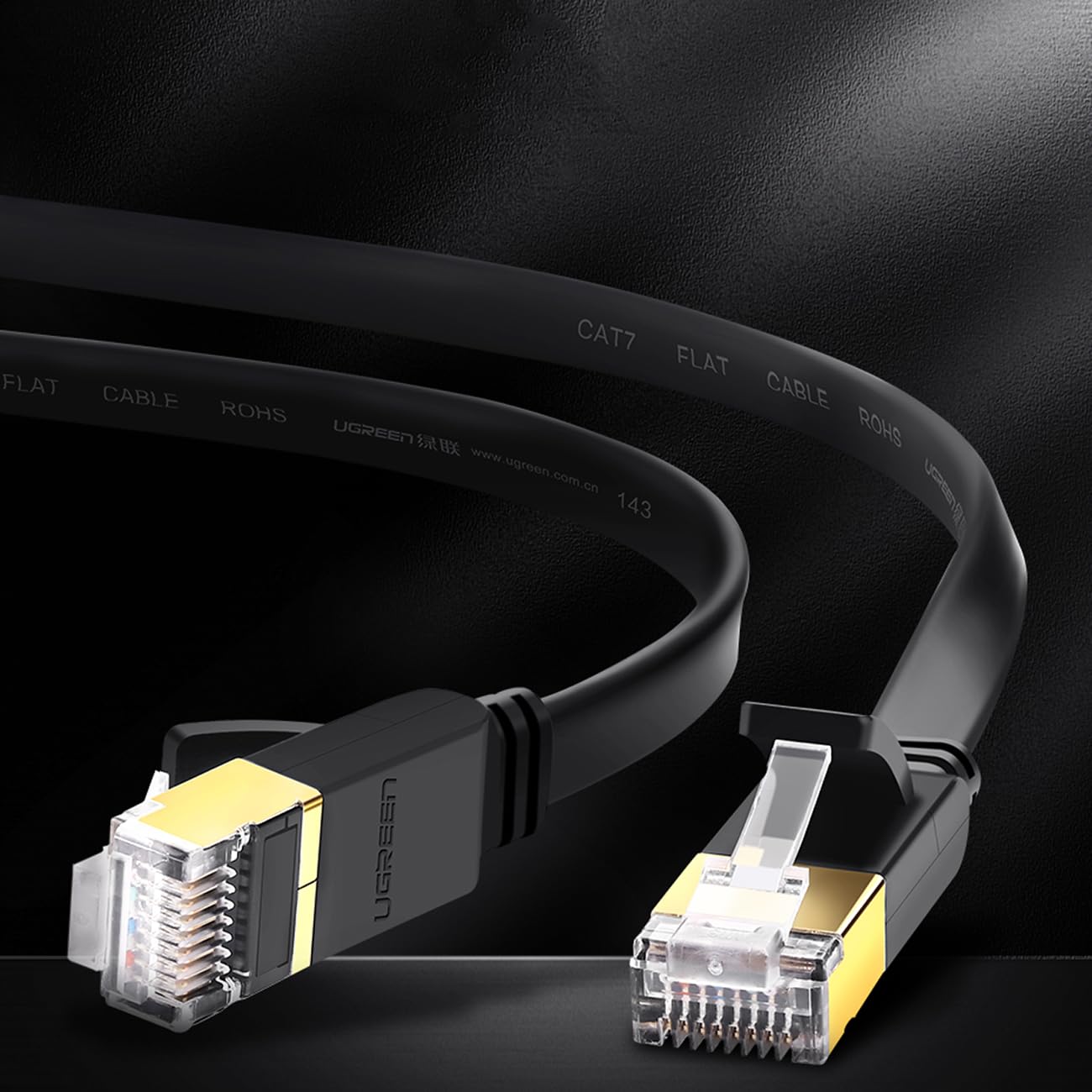 UGREEN Cat 7 U/FTP Lan Cable Flat Design 0.5m (Black) - AHW Store