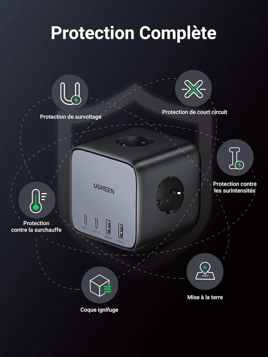UGREEN DigiNest Cube 65W 7 in 1 stekkerdoos - AHW Store